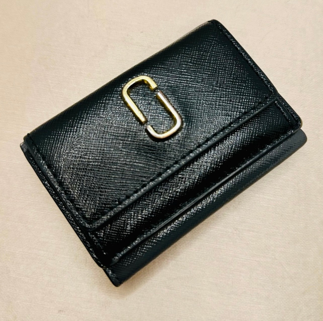 Marc Jacobs Black/Gray/Ivory Leather The Snapshot Mini Tri-Fold Wallet