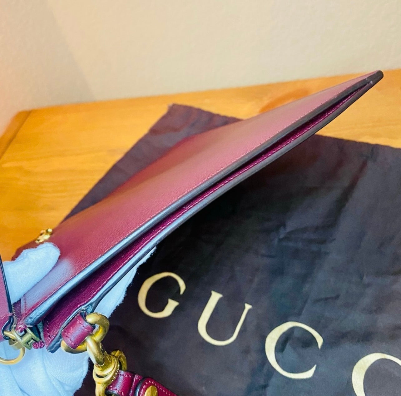 Rare GUCCI Tiger Animalier Bordeaux Leather Oversized Wristlet Clutch