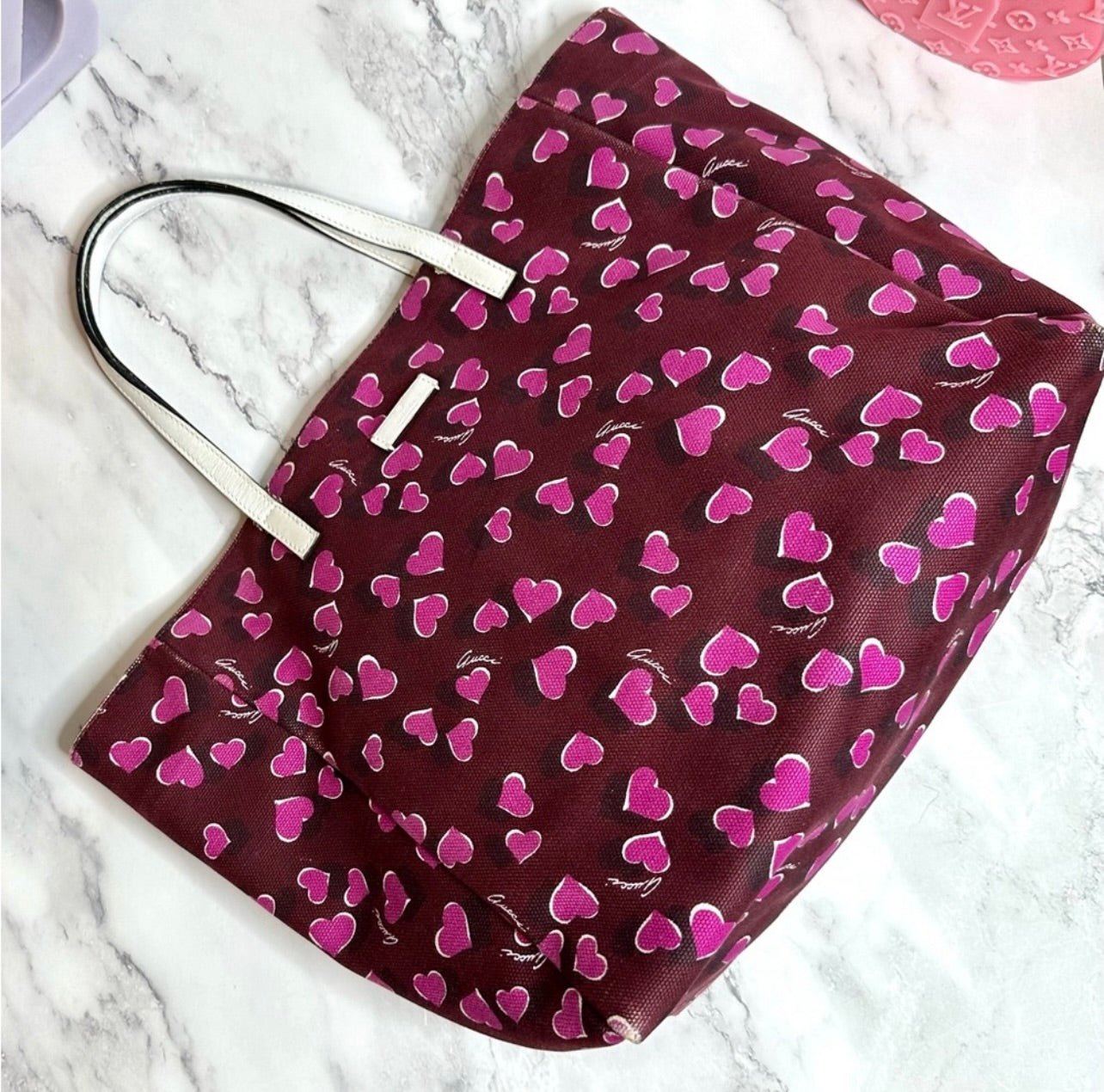 Limited Edition GUCCI Heartbeat Print Canvas Tote Bag