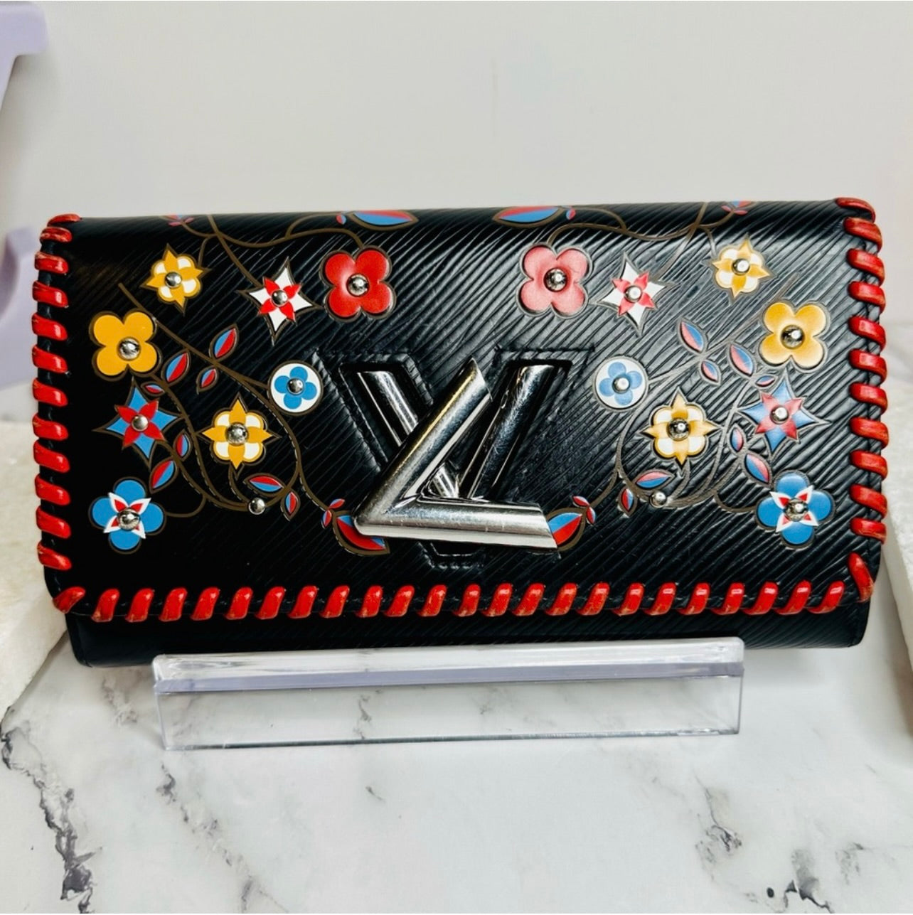 Louis Vuitton Black Epi Leather Portefeuille Floral Twist Long Wallet