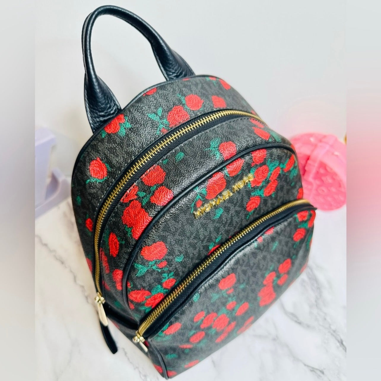Michael Kors Abbey Medium MK Logo & Floral Print Backpack