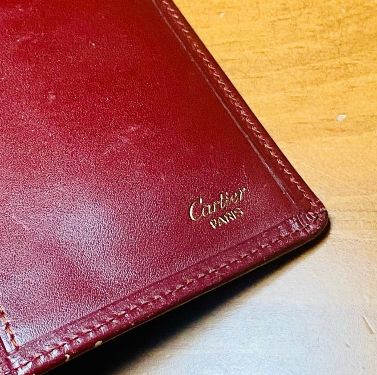 Unisex Must De Cartier Vintage Bordeaux Leather Long Bifold Wallet