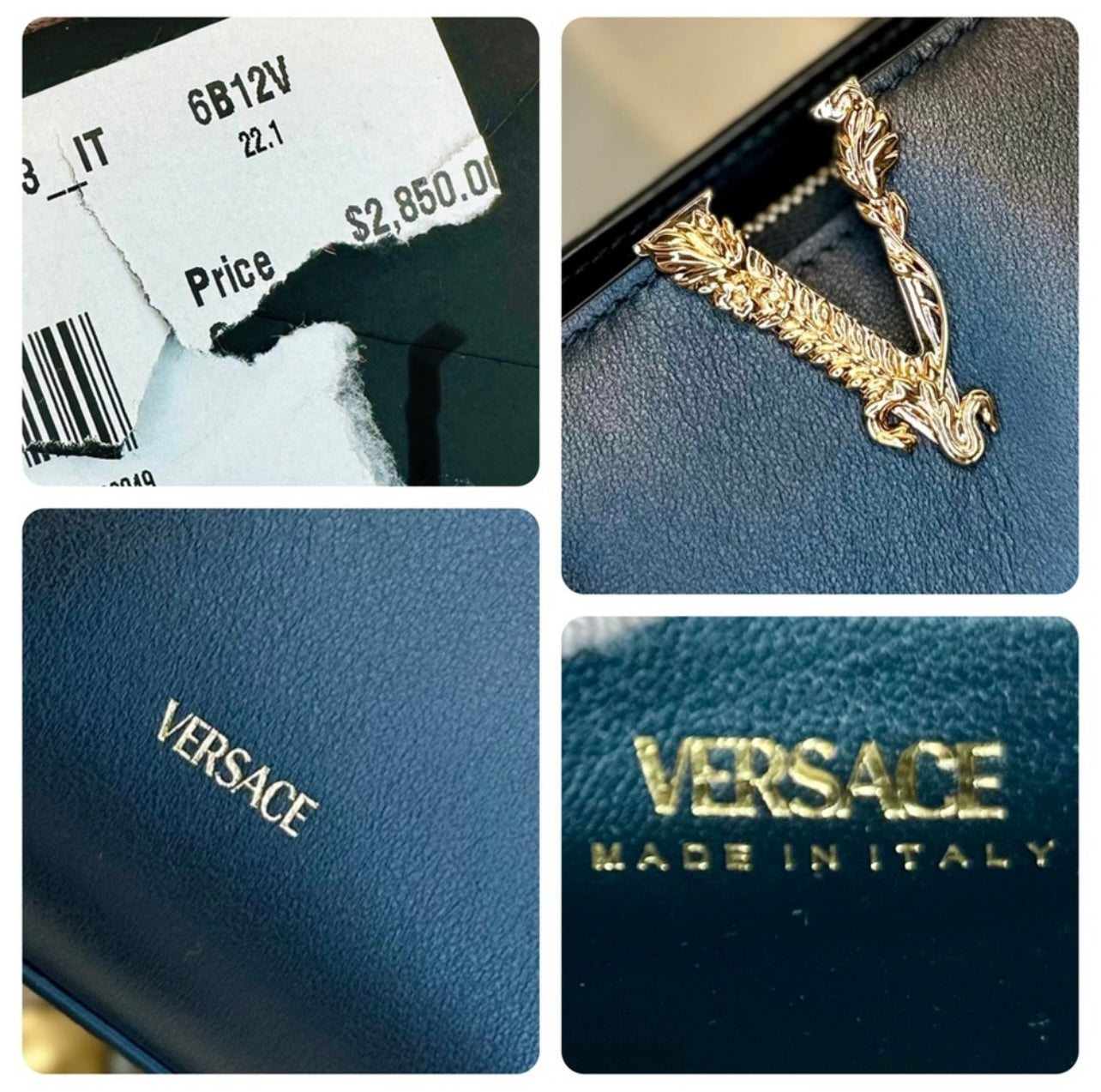 New VERSACE Medium Virtus Calf Leather & Python Handbag