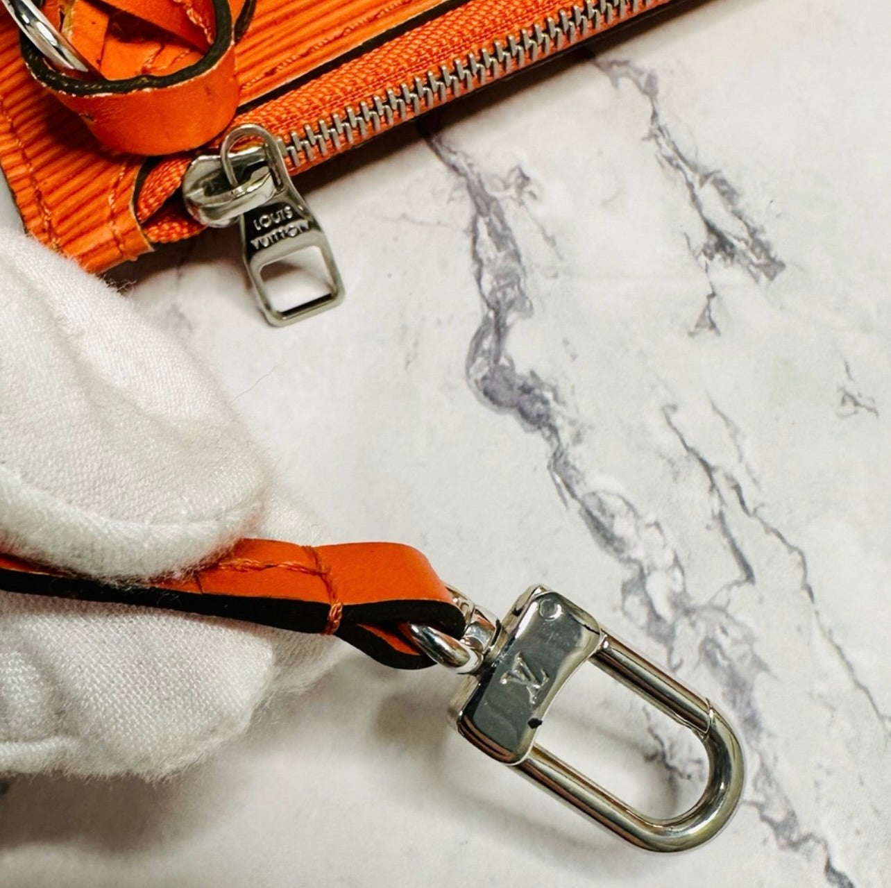 Louis Vuitton Mandarin Orange Epi Leather Neverfull Pochette