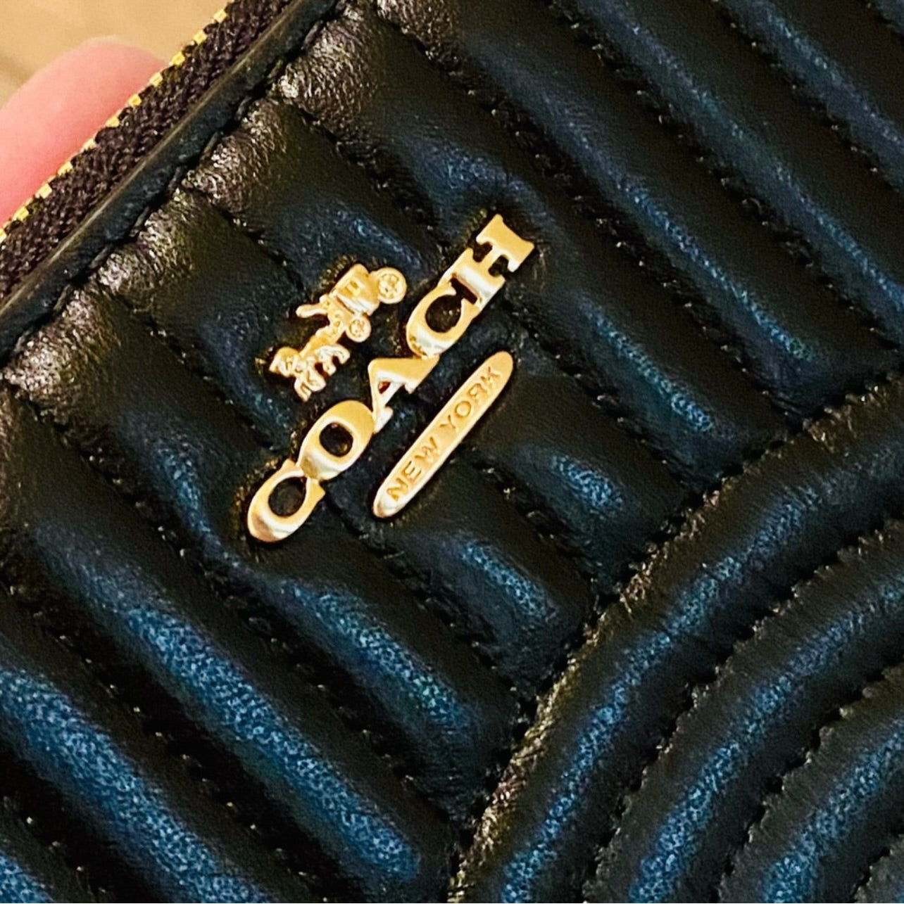 RARE Coach Deco Quilting Black Nappa Leather Small Zip Around Wallet - HTF