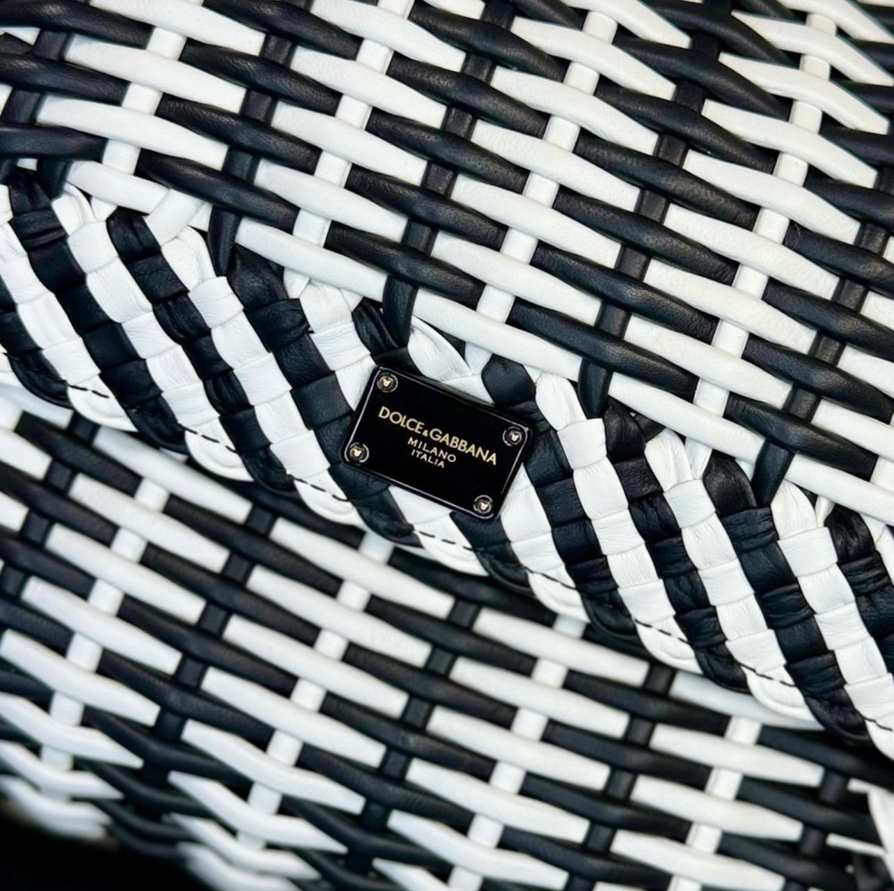New Dolce & Gabbana Black & White Woven Leather Medium Sicily 58 Bag