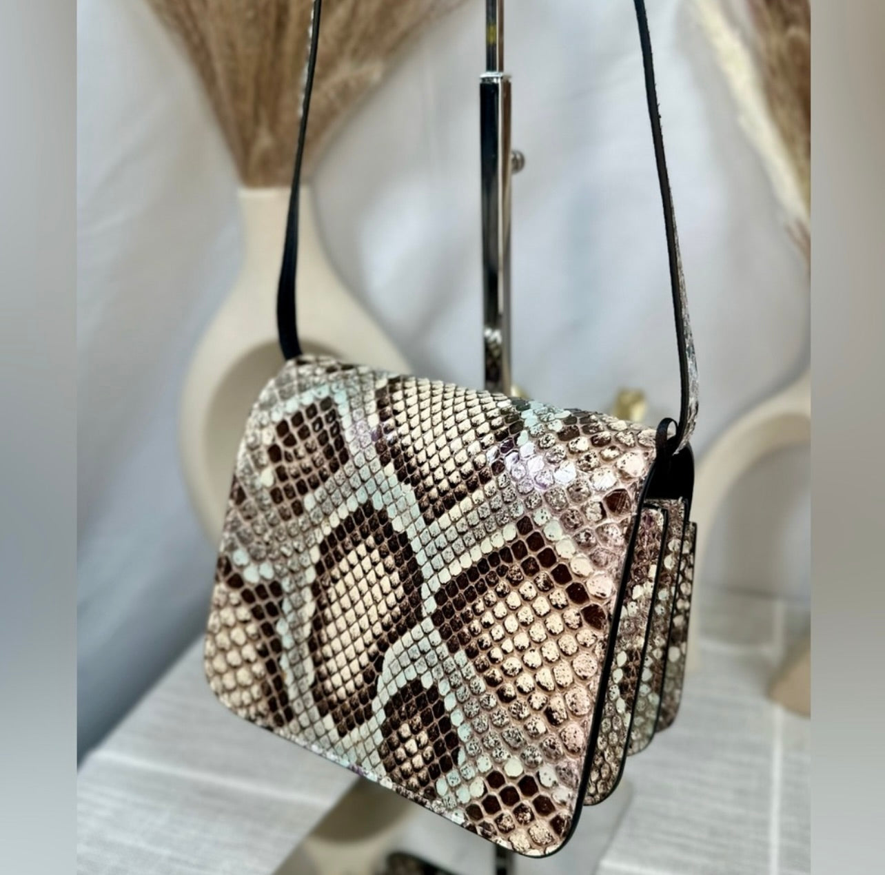 New Versace Genuine Iridescent Python & Leather Medusa Head Crossbody Bag