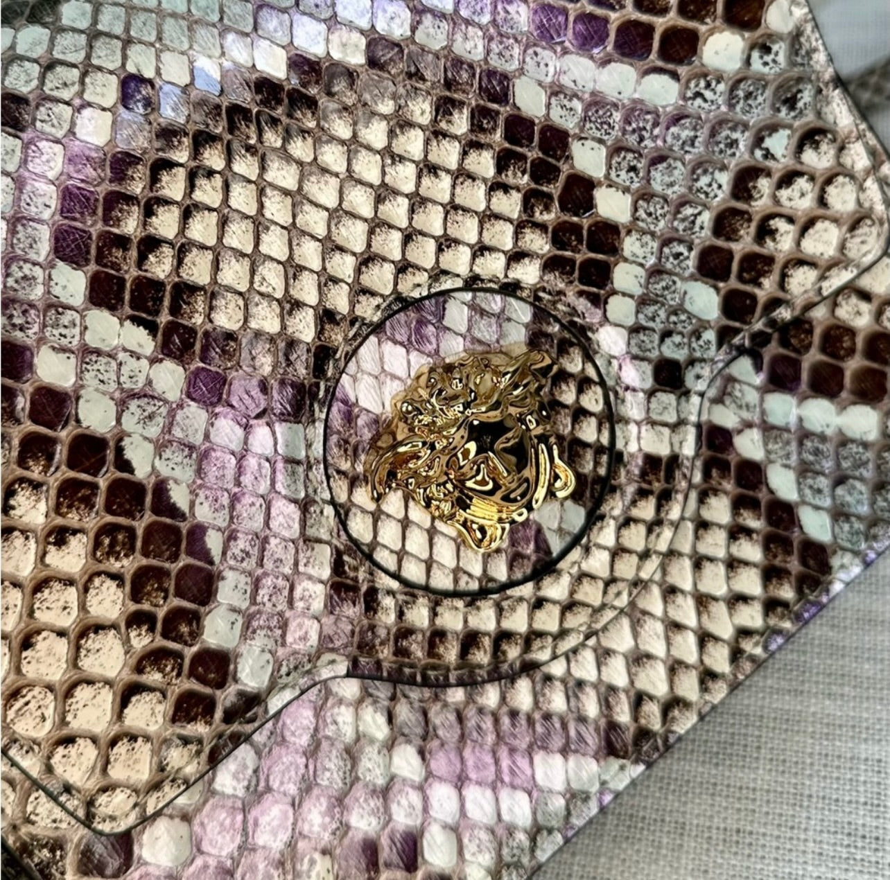 New Versace Genuine Iridescent Python & Leather Medusa Head Crossbody Bag