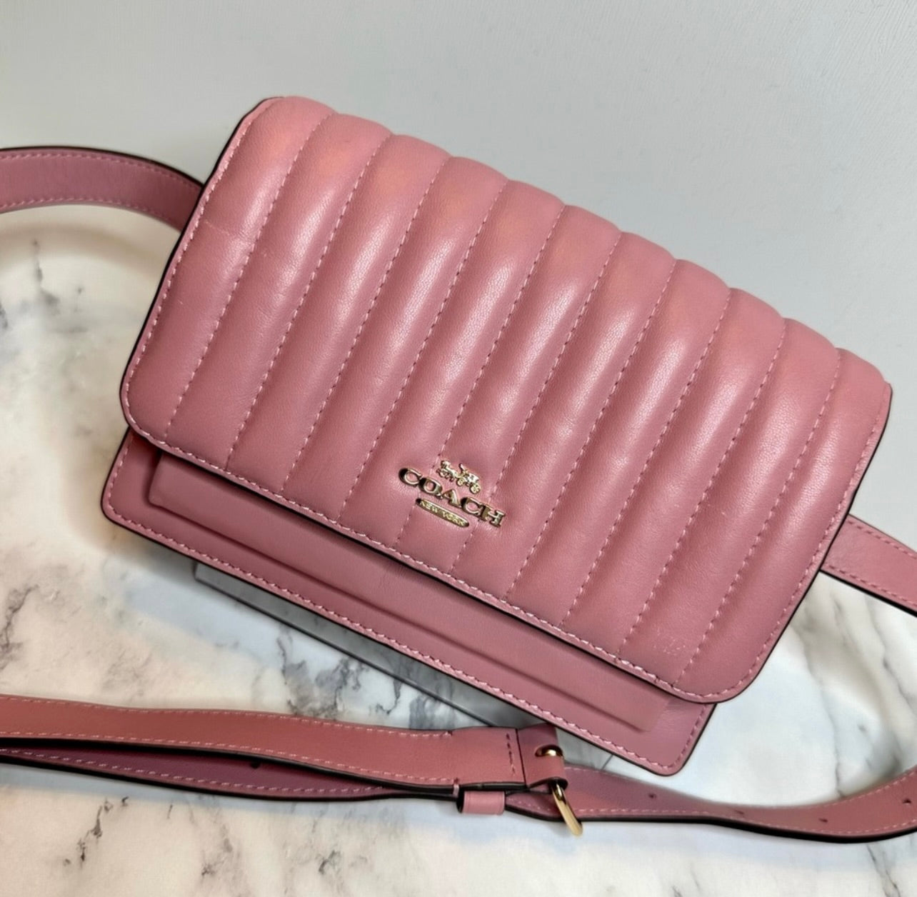 Coach Linear Quilted Pink Nappa Leather 2 Way Belt Bag Shoulder Bag