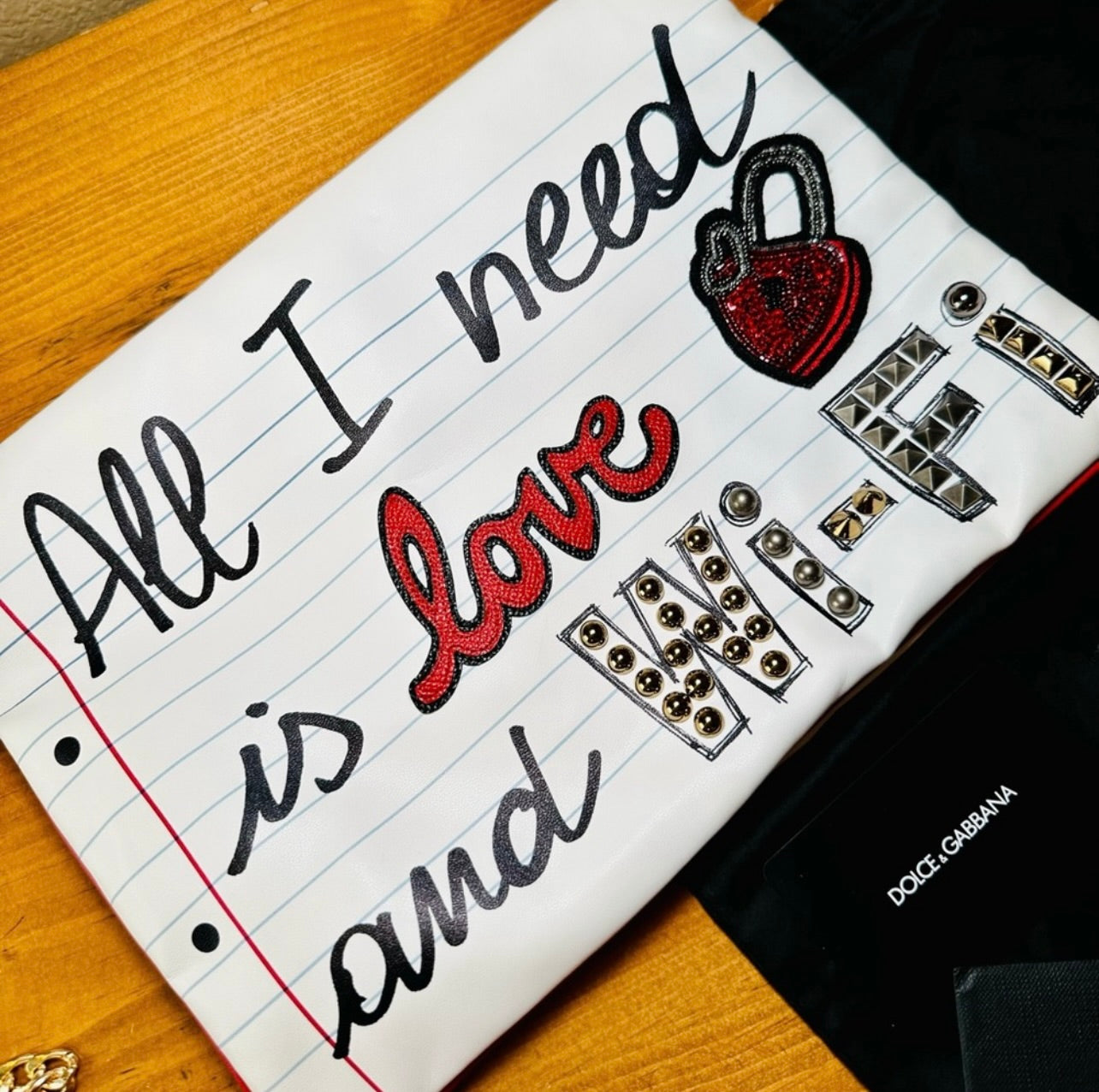 New Dolce & Gabbana Cleo 'All I Need is Love & Wi-Fi' Wristlet / Shoulder Bag