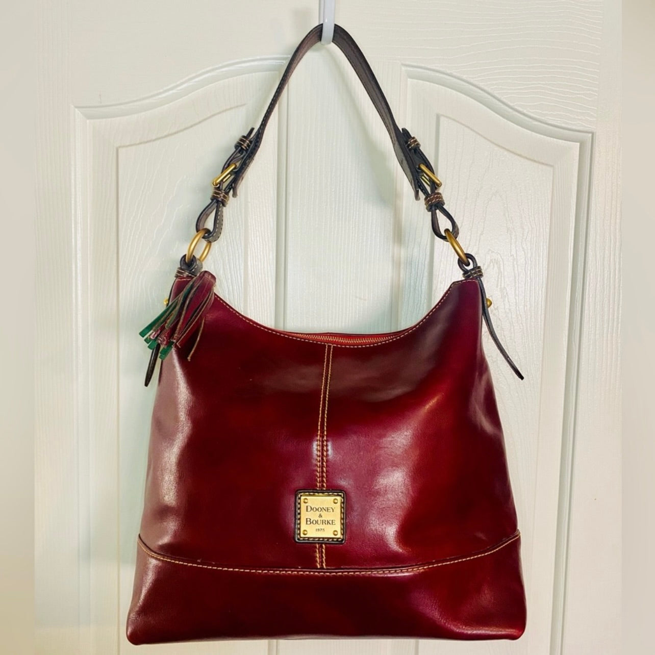 Rare Vintage Dooney & Bourke Large Deep Burgundy Leather Hobo Bag