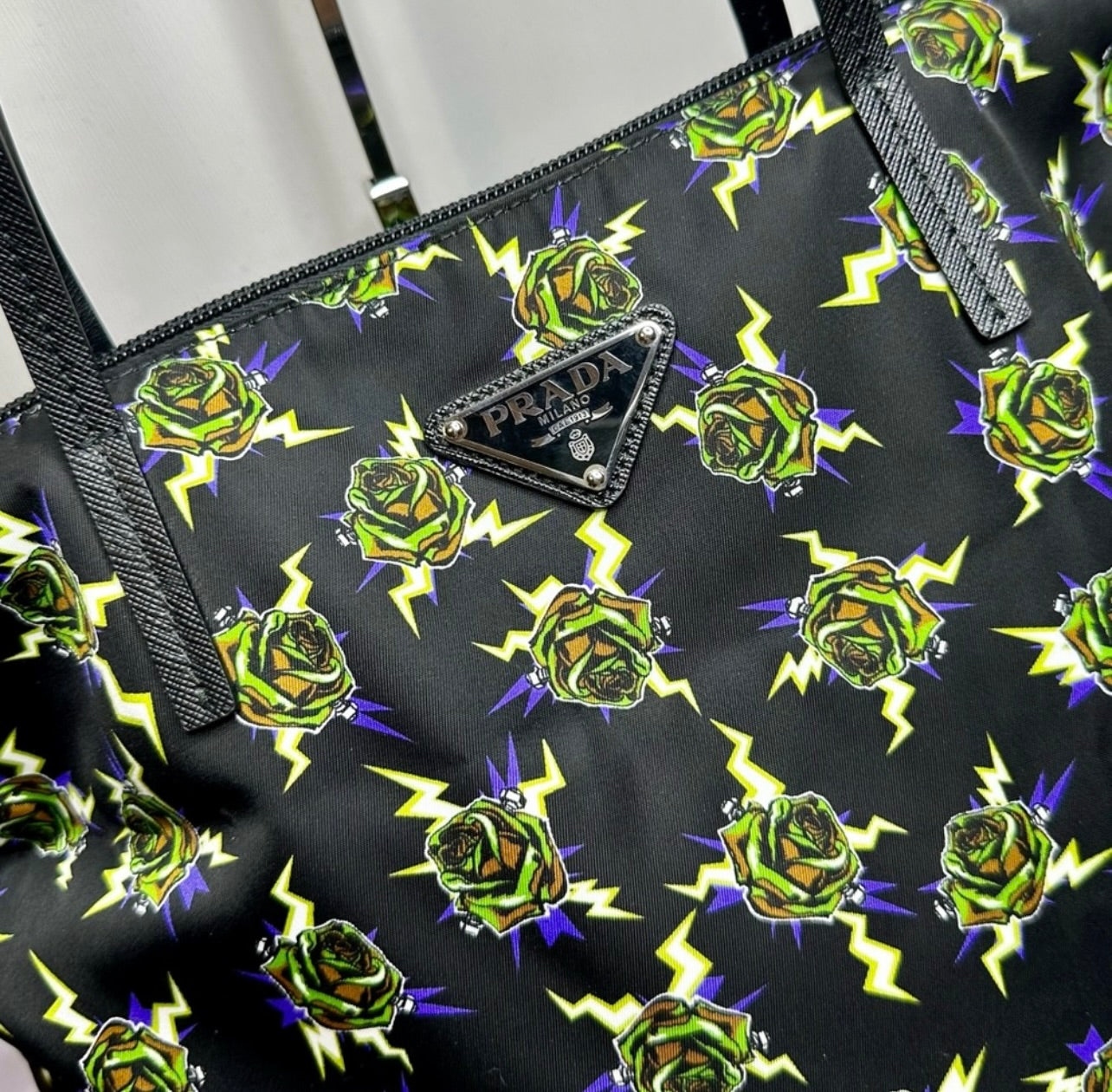 New Limited Edition Prada x Frankenstein Rose Print Nylon Convertible Shopper Tote Bag