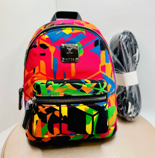 NEW! MCM Stark Cubic Camouflage Print Logo Backpack Shoulder Bag