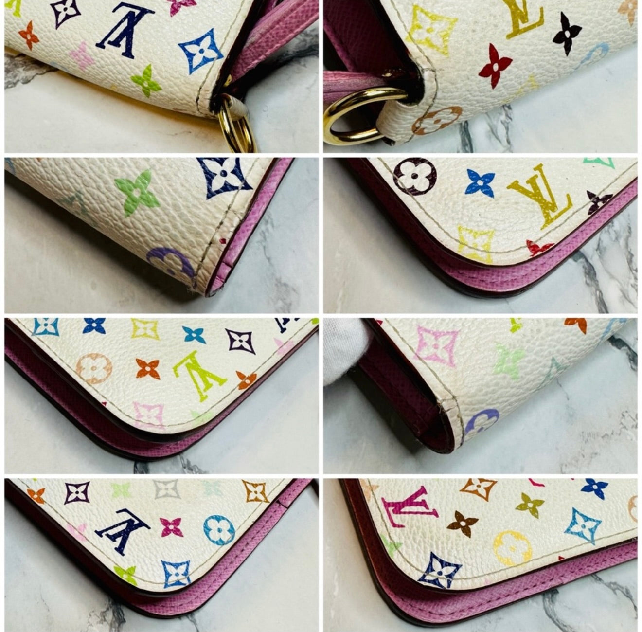EUC Louis Vuitton x Takashi Murakami White Portefeuille Insolite Monogram Wallet