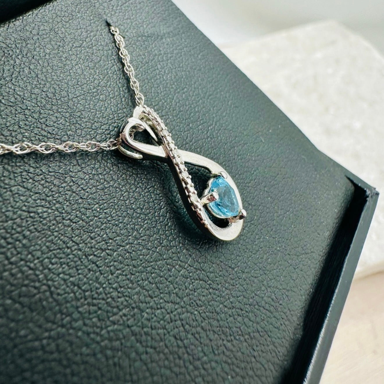 NEW! 925 Sterling Silver Heart-Shaped Blue Topaz & Diamond Infinity Pendant