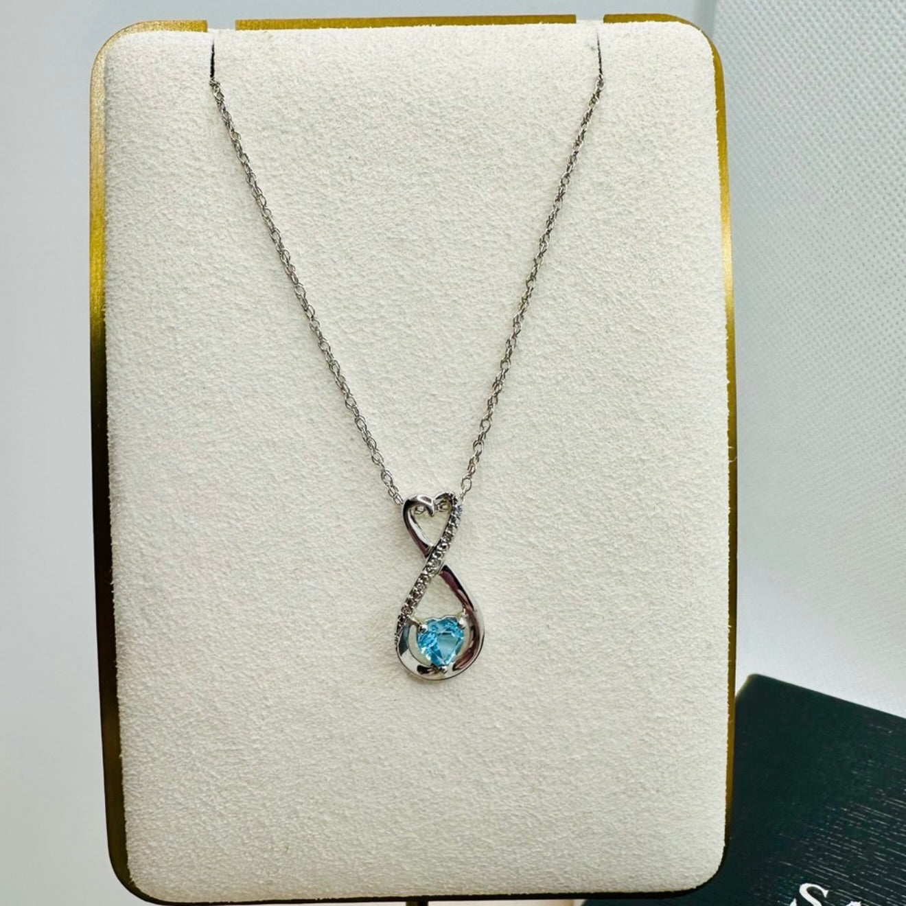 NEW! 925 Sterling Silver Heart-Shaped Blue Topaz & Diamond Infinity Pendant