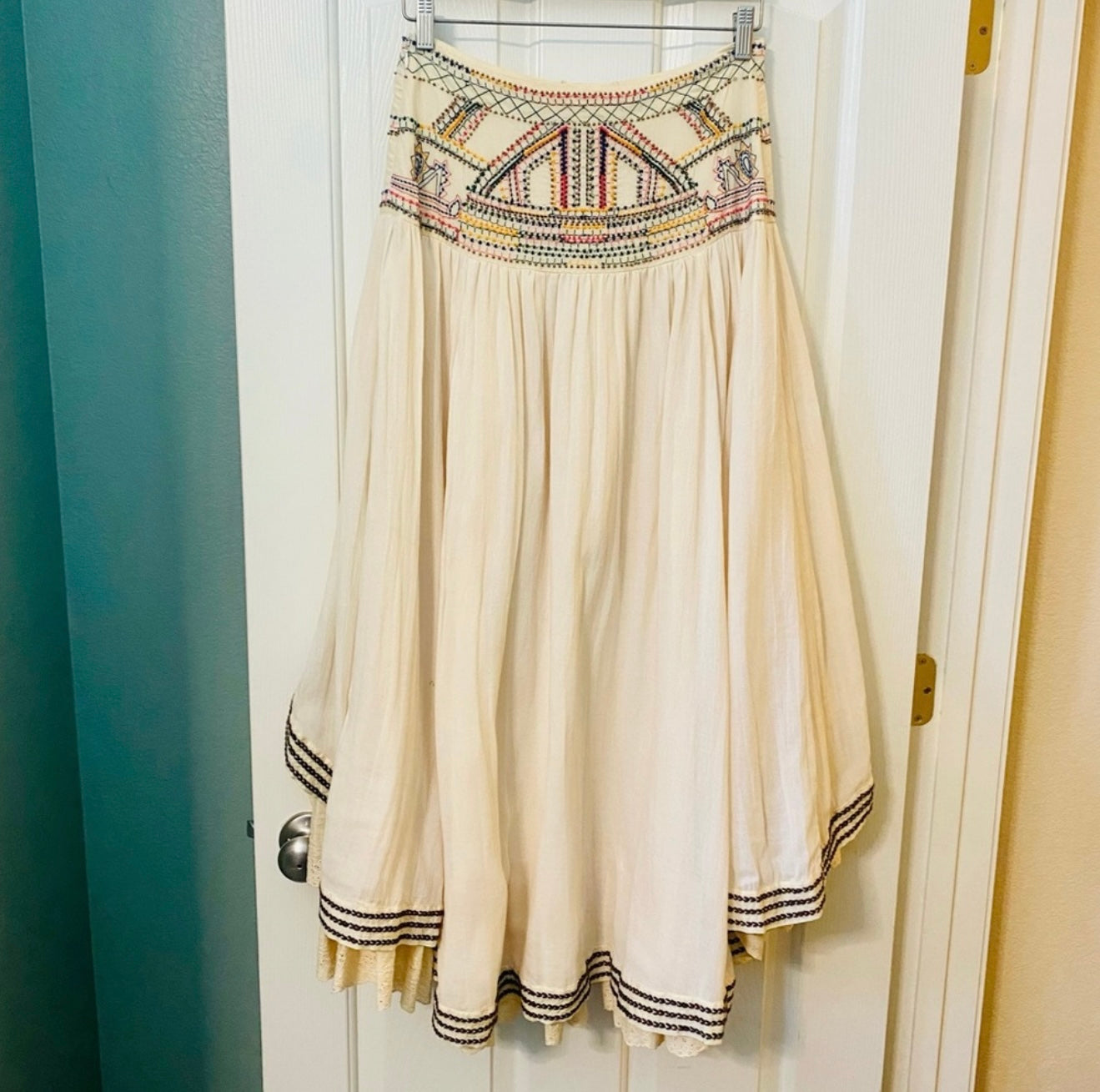 NEW! Free People Rises in the East Cream Hi-Low Maxi Skirt