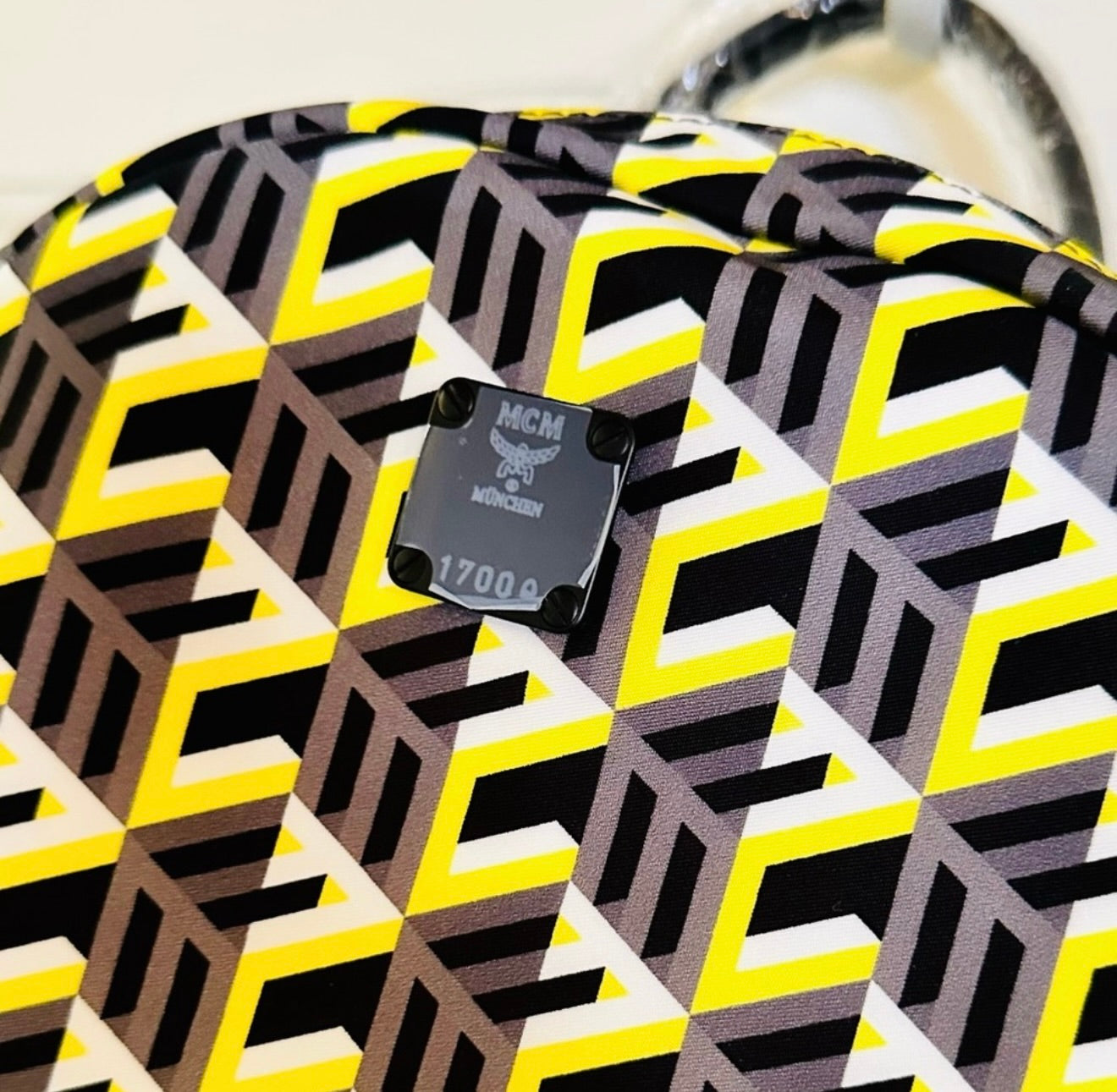 NEW! Unisex MCM Medium Stark Black & Yellow Cubic Logo Backpack
