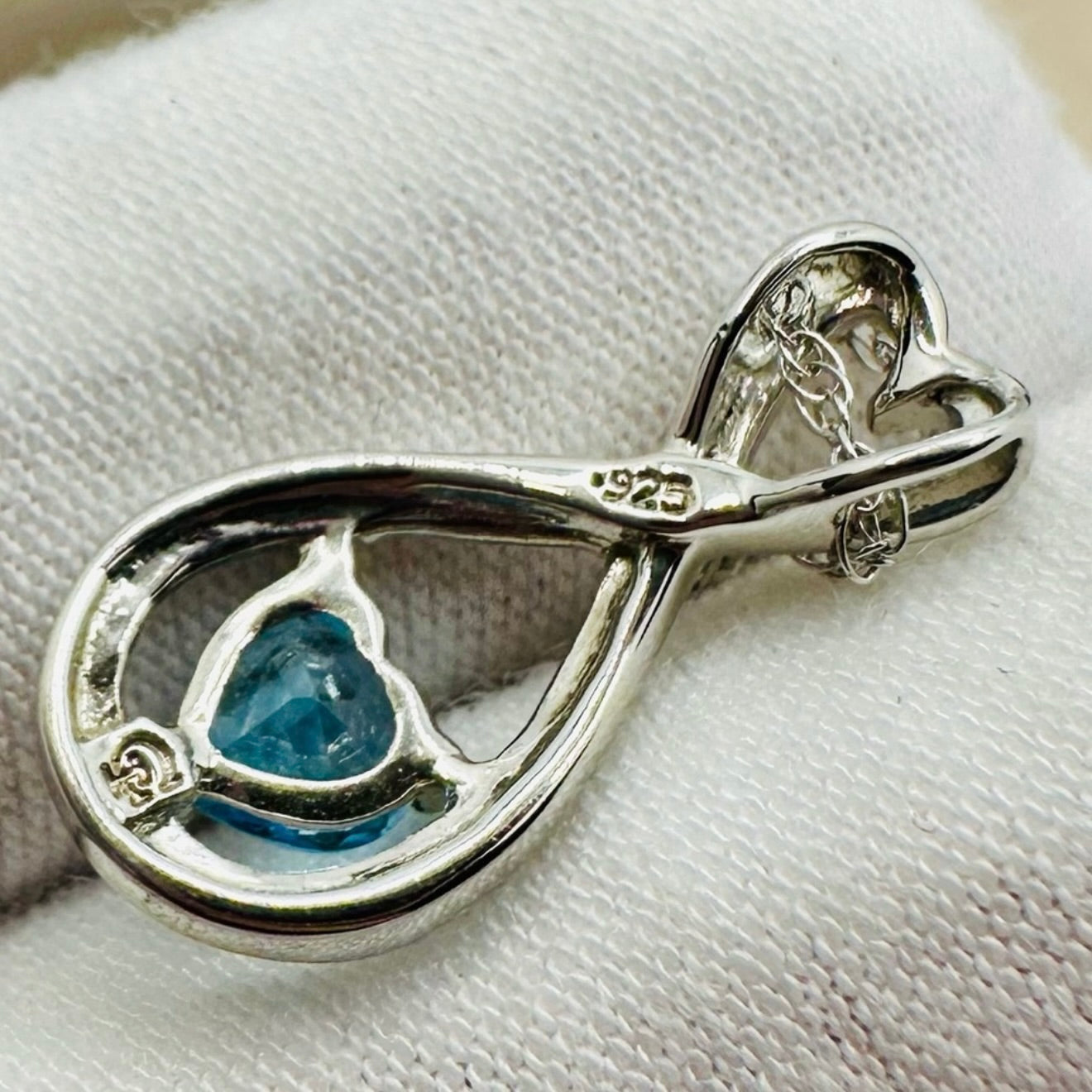 NEW! 925 Sterling Silver Heart-Shaped Blue Topaz & Diamond Infinity Pendant