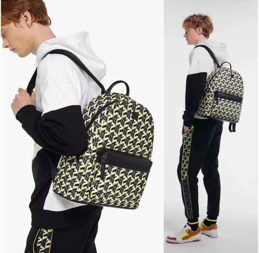 NEW! Unisex MCM Medium Stark Black & Yellow Cubic Logo Backpack