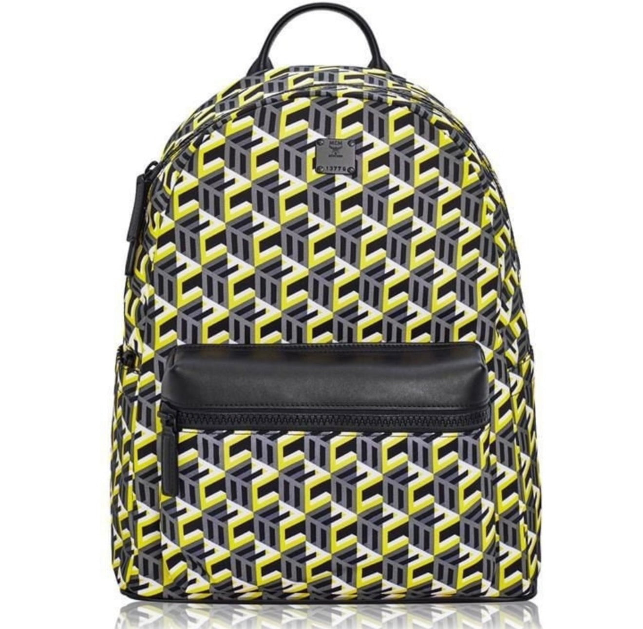 NEW! Unisex MCM Medium Stark Black & Yellow Cubic Logo Backpack