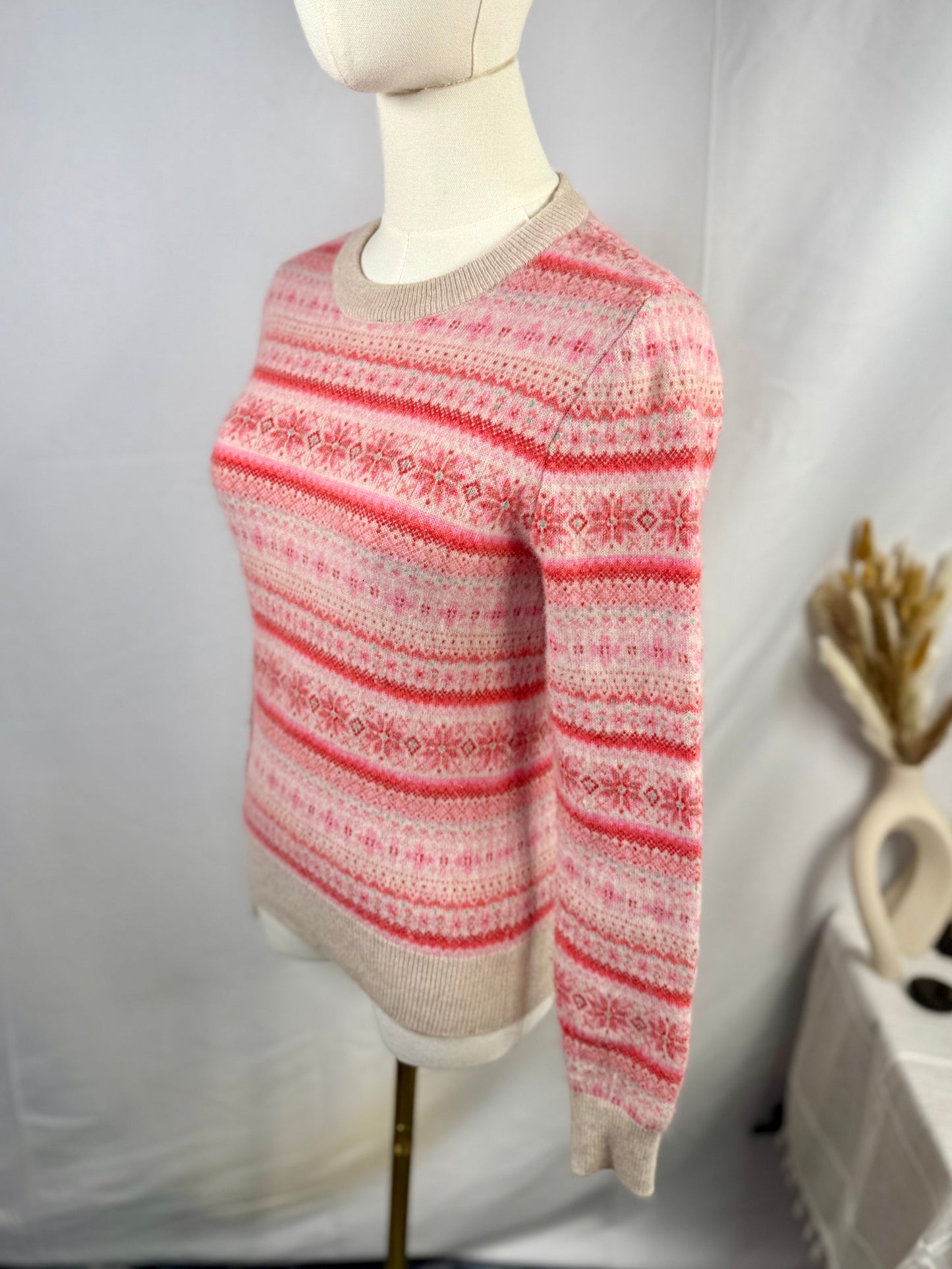 EUC White + Warren Cashmere Fair Isle Crewneck Sweater