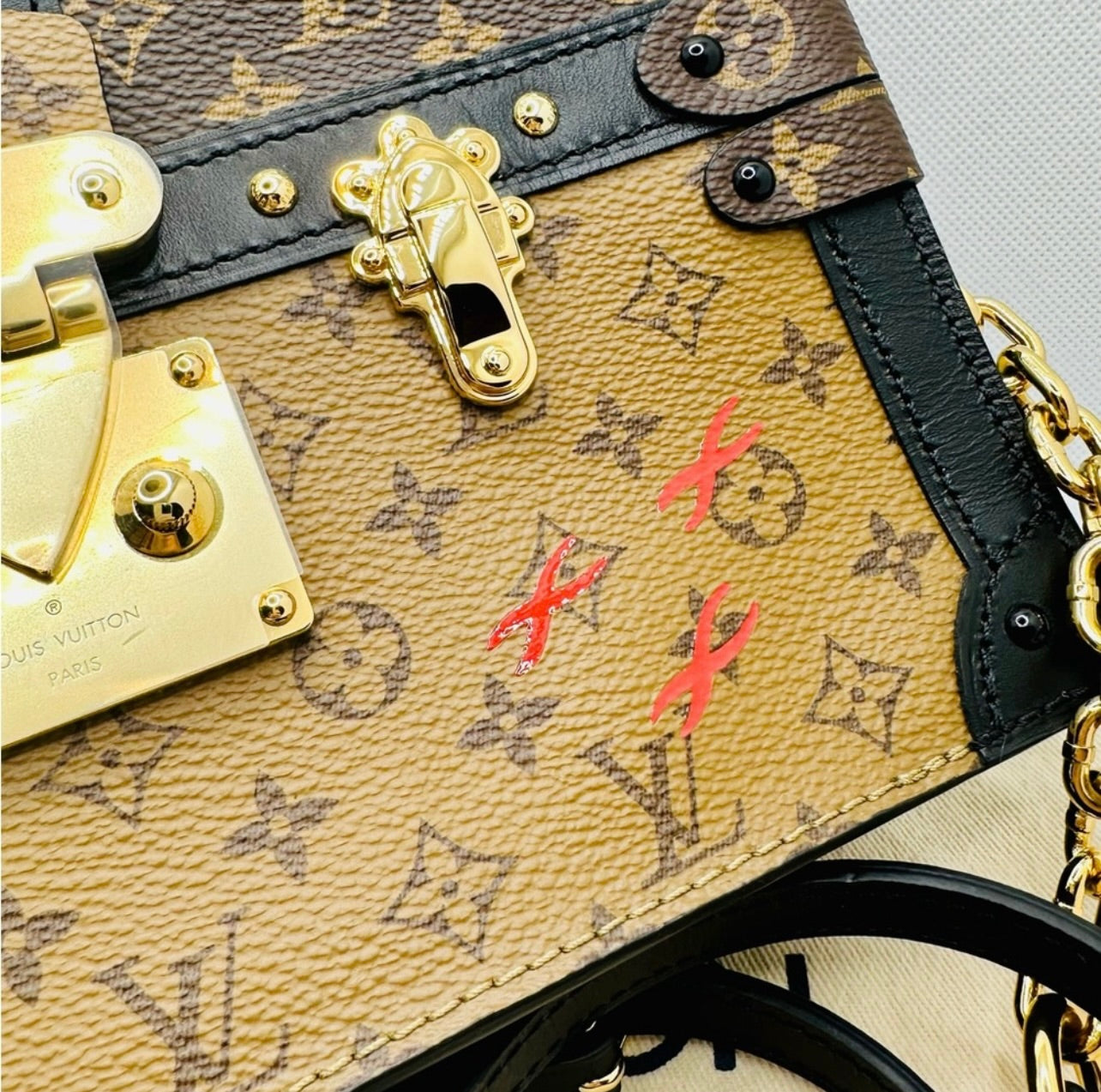 New Louis Vuitton Reverse Monogram Trunk Clutch w/ Strap