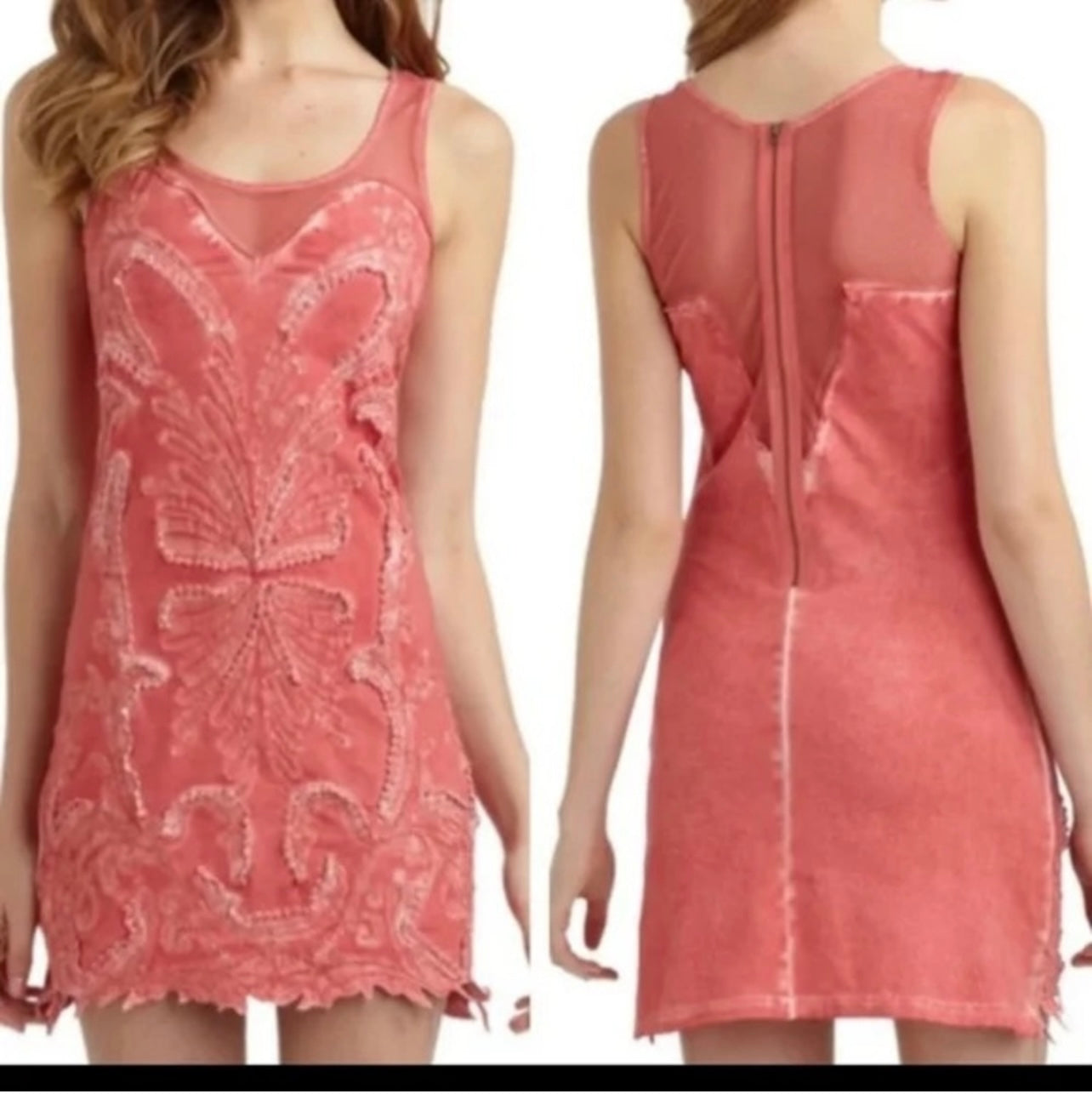 Free People ICE ICE BABY Pink Lemonade Beaded & Lace Bodycon Dress