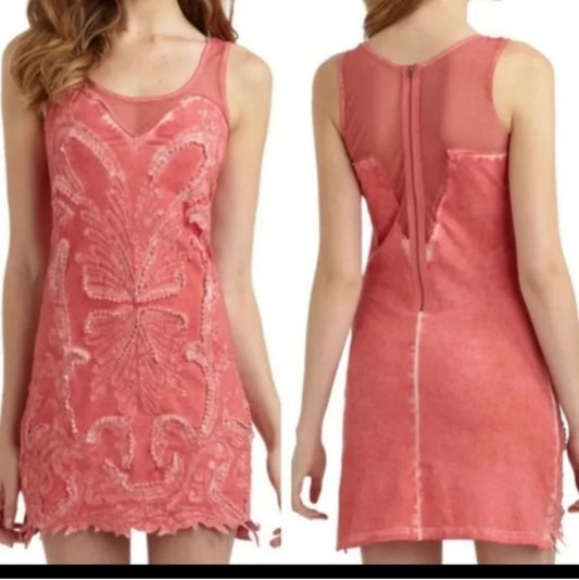 Free People ICE ICE BABY Pink Lemonade Beaded & Lace Bodycon Dress
