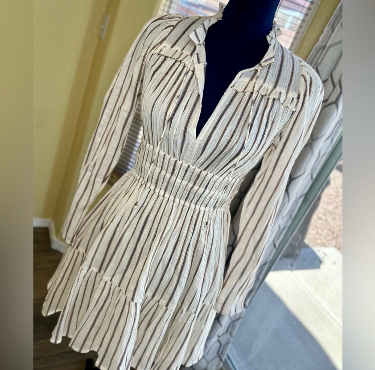 Ulla Johnson Cream Striped Rosalind Mini Dress