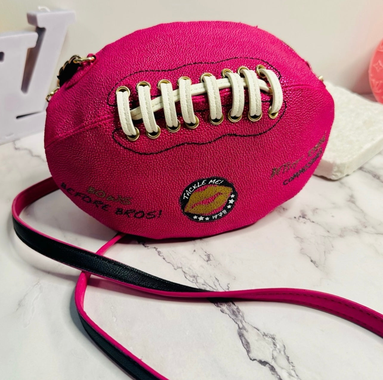 Betsey Johnson Metallic Pink Tackle Me Kitsch Football Crossbody Bag