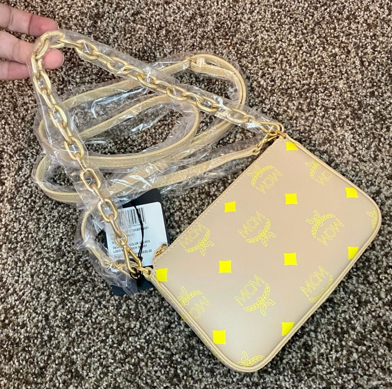 New MCM Croissant Yellow Mini Color Splash Logo Shoulder Bag