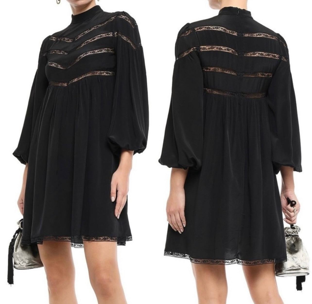 Zimmermann Black Silk Chevron Lace Mini Dress