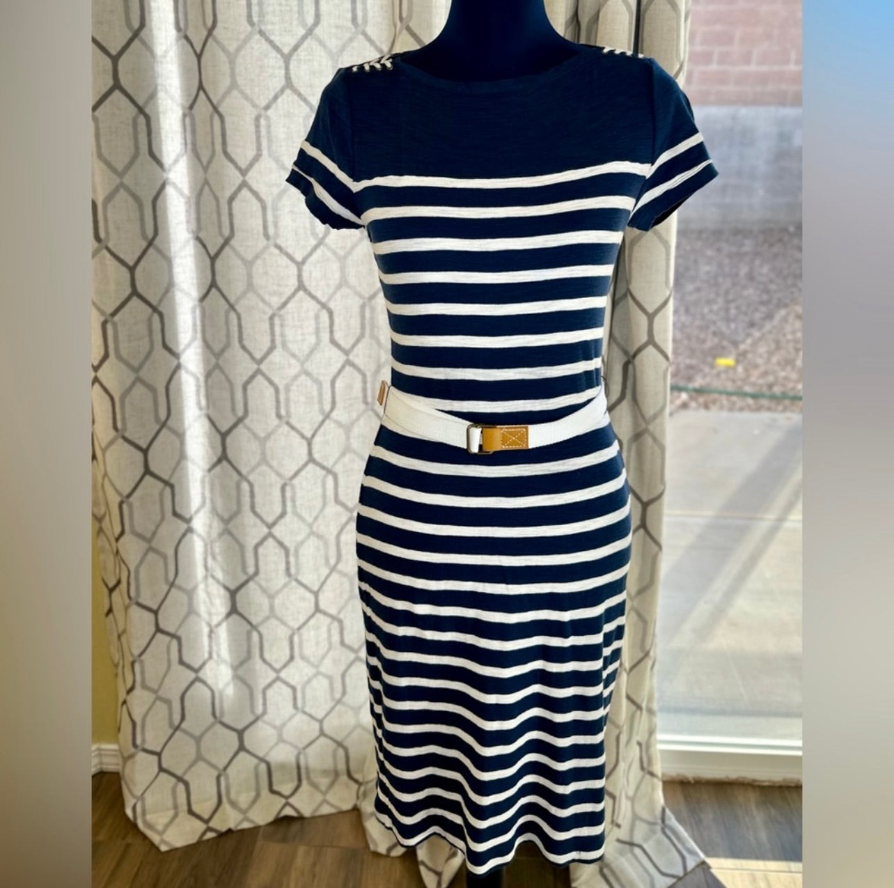 LRL Lauren Jeans Co. Ralph Lauren Nautical Navy Blue & White Striped Sailing Dress