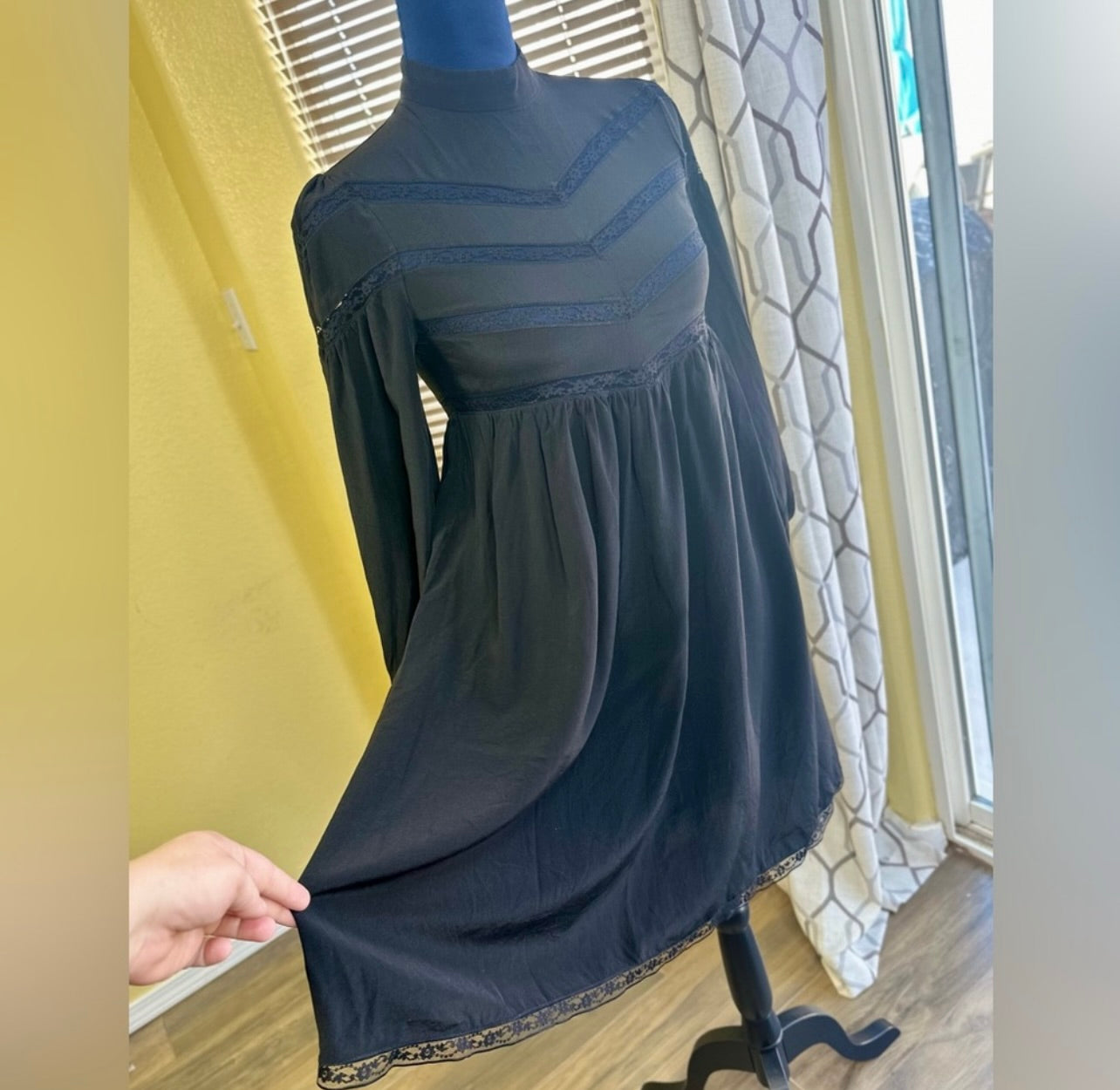 Zimmermann Black Silk Chevron Lace Mini Dress