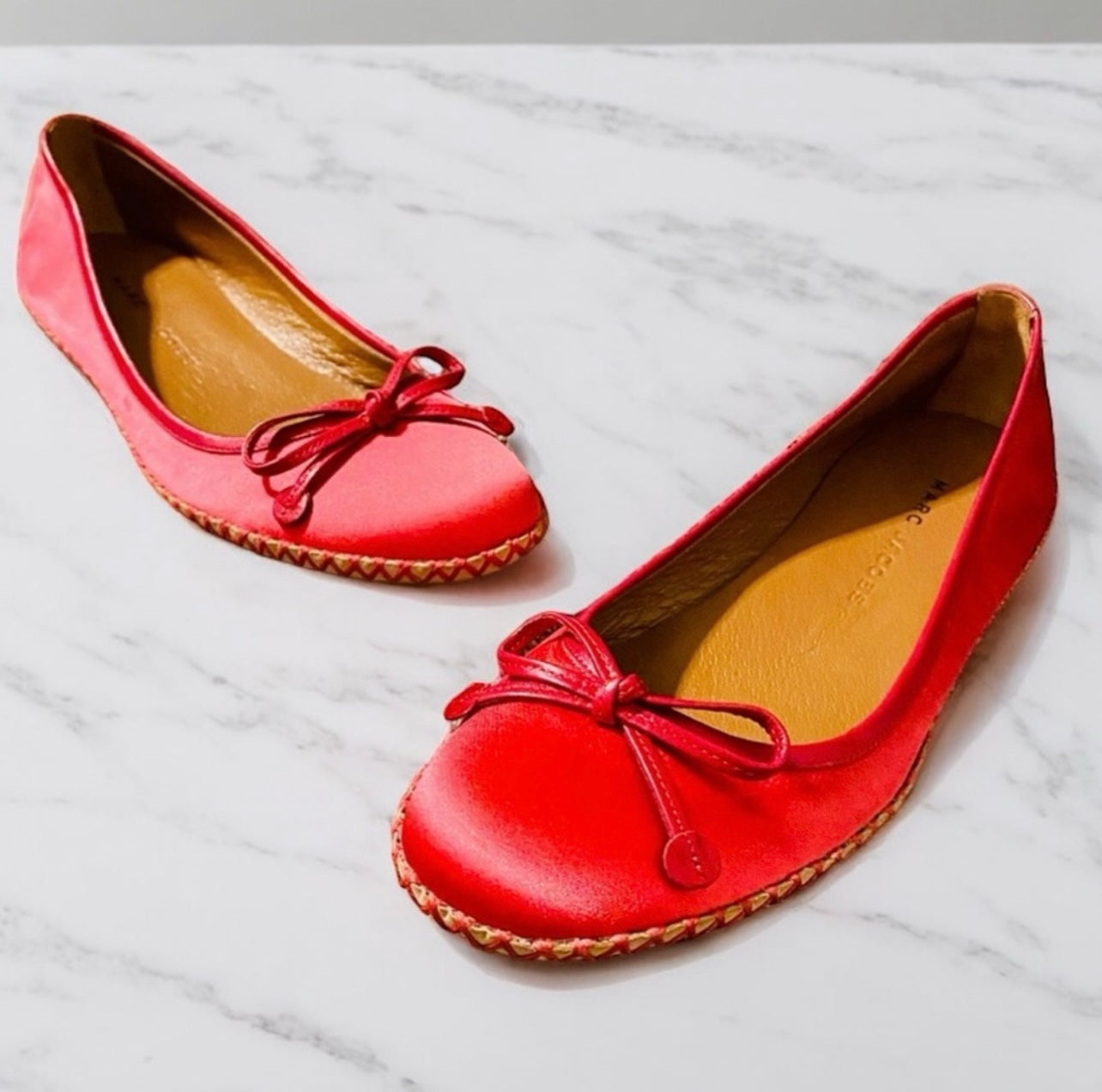 Marc Jacobs Vintage Satin & Leather Red Ballet Flats w/ Bow Accent