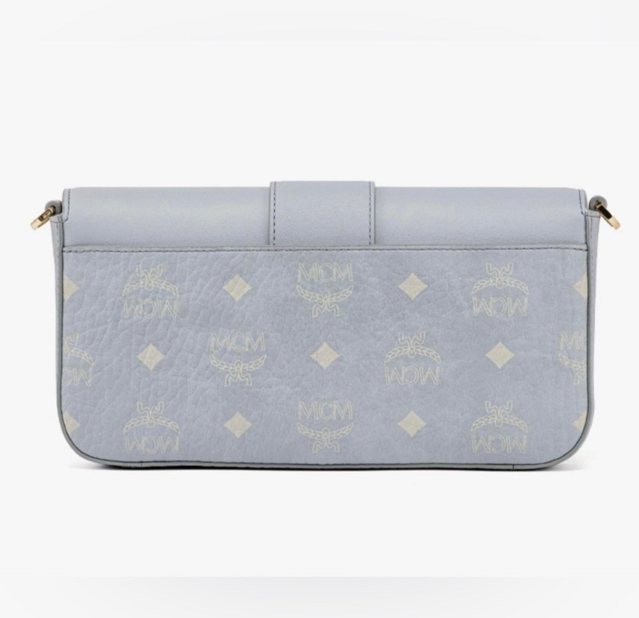 New MCM Misty Gray Mode Travia Logo Mixed Leather Shoulder Bag