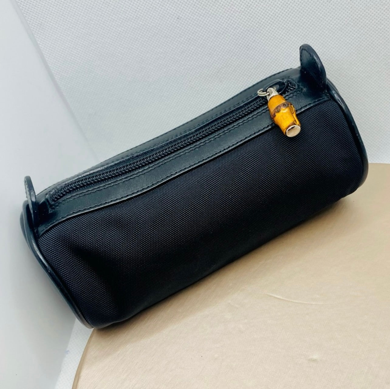 Vintage GUCCI Canvas & Leather Bamboo Zip Cosmetic Pouch