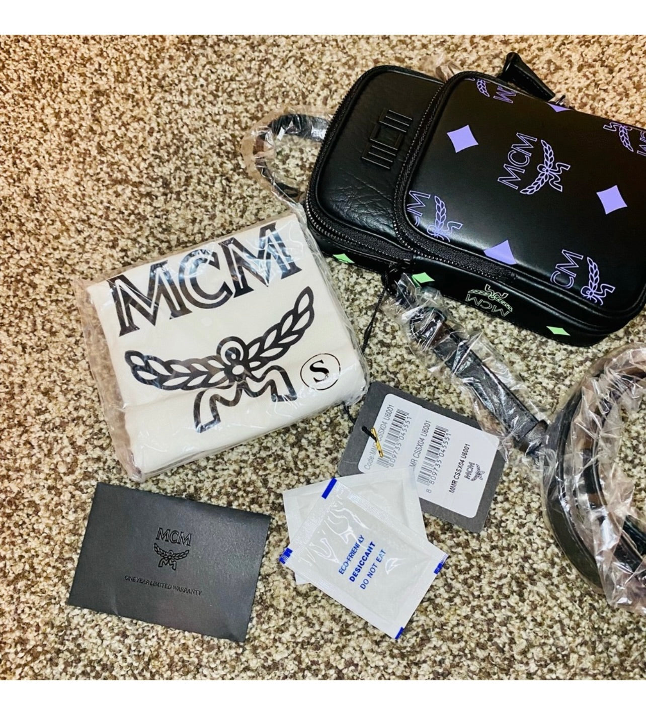 New Unisex MCM Black Leather Color Splash Logo Mini Crossbody Bag