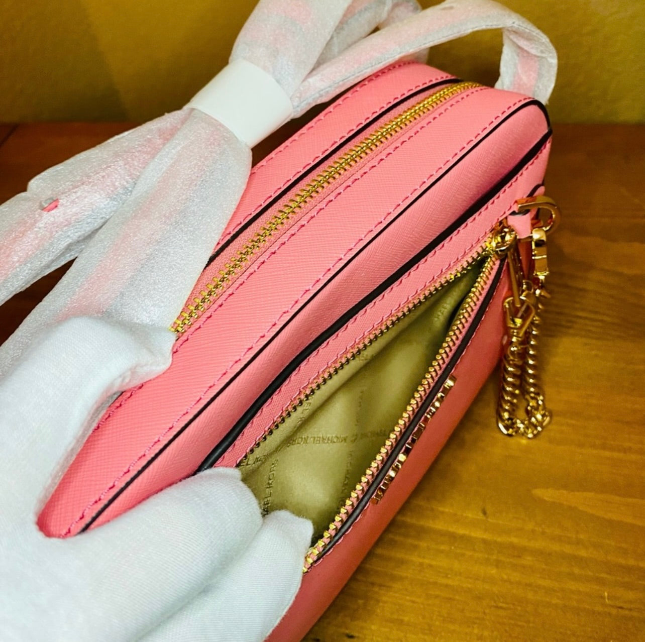 New Michael Kors Jet Set Large Tea Rose Pink Saffiano Leather Crossbody Bag