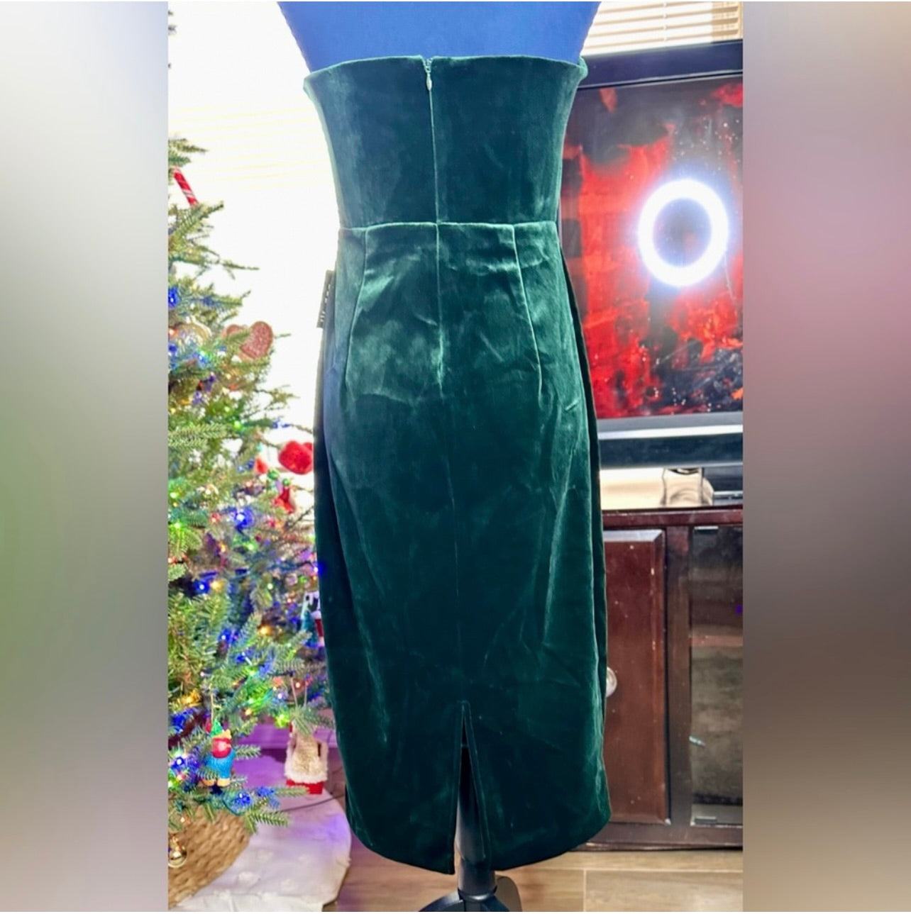 New Express Emerald Green Velvet Sweetheart Neckline Strapless Midi Sheath Dress
