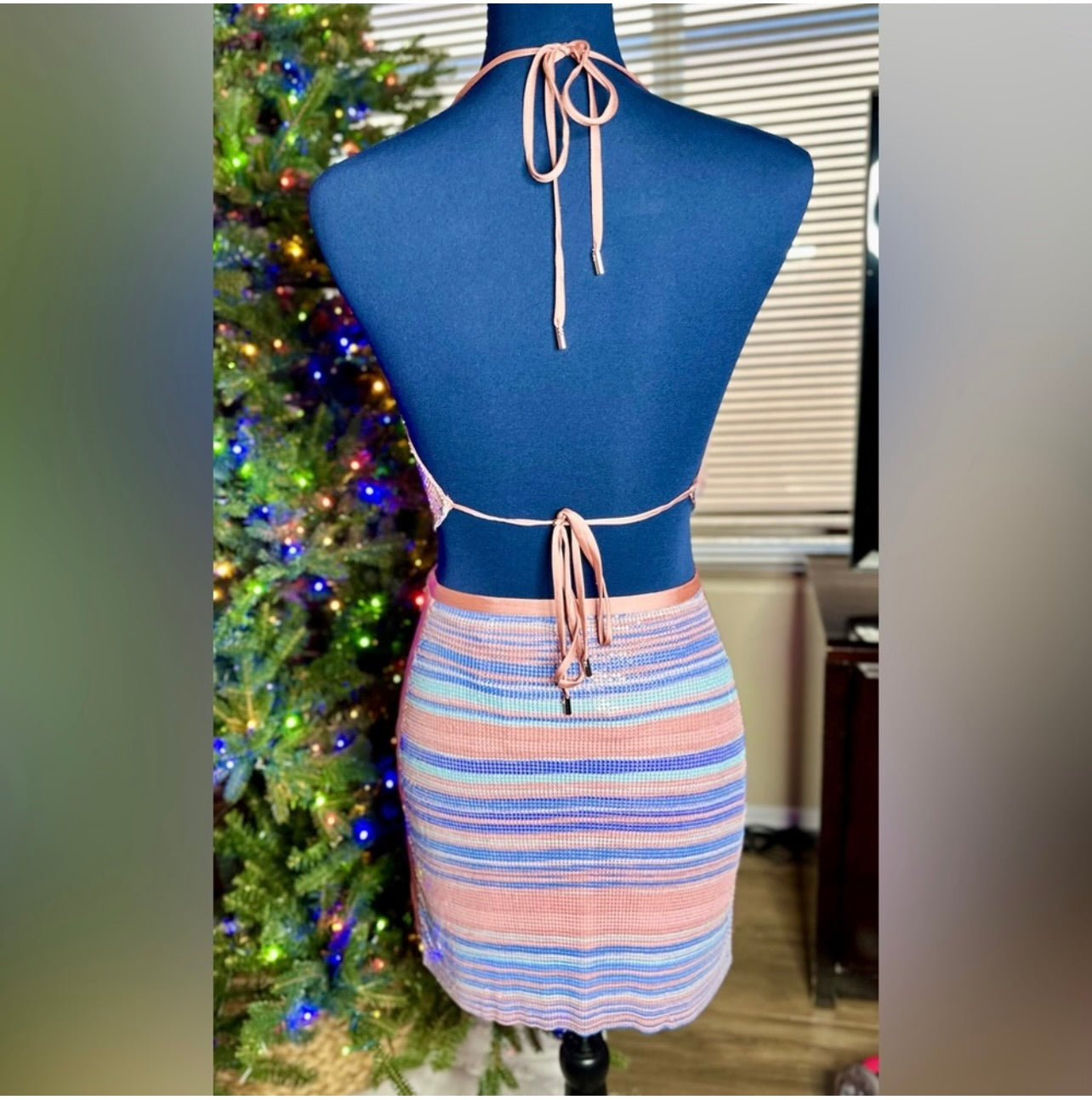 New Ramy Brook Rainbow Chainmail Marisa Exclusive Handkerchief  Top & Kate Mini Skirt Set