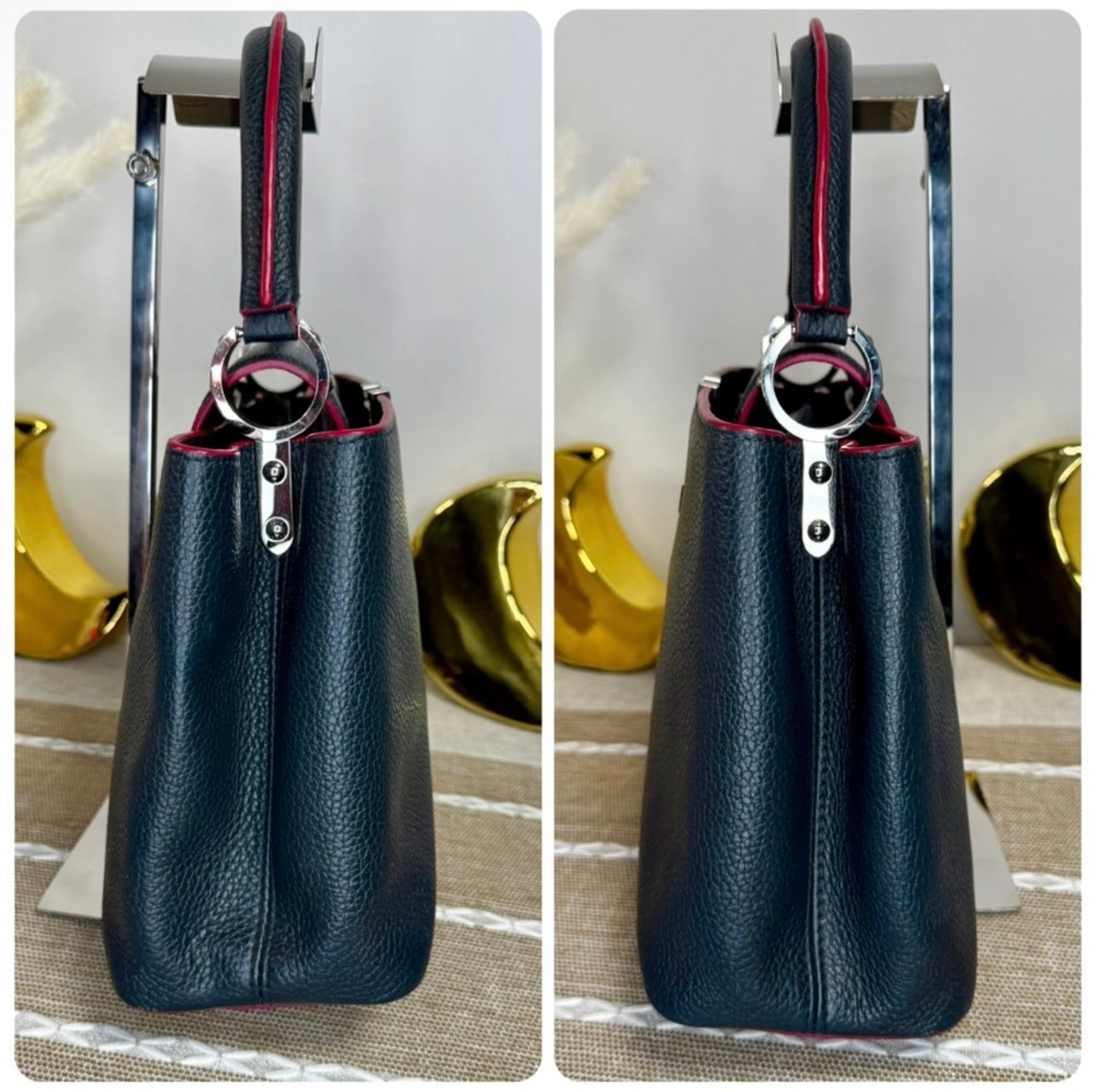 Louis Vuitton Cobalt Blue Taurillon Leather Capucines MM Bag w/ Fuchsia Trim