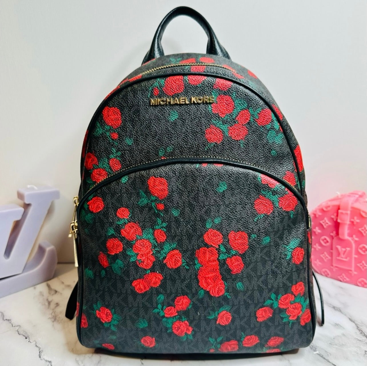 Michael Kors Abbey Medium MK Logo & Floral Print Backpack
