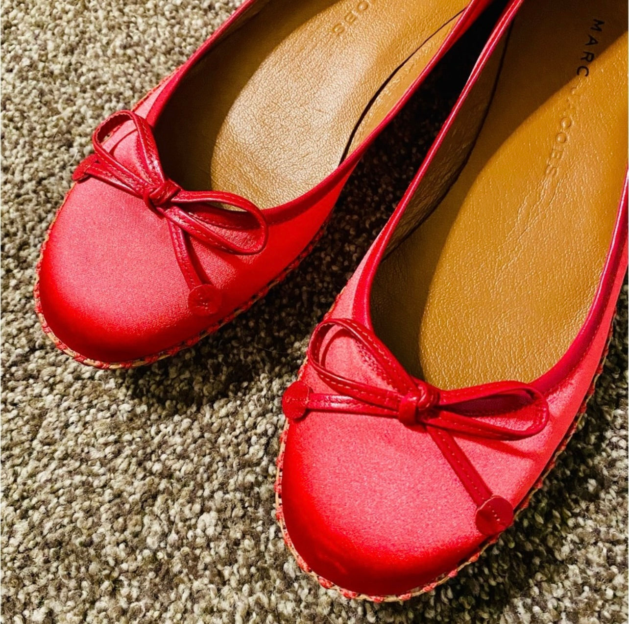 Marc Jacobs Vintage Satin & Leather Red Ballet Flats w/ Bow Accent