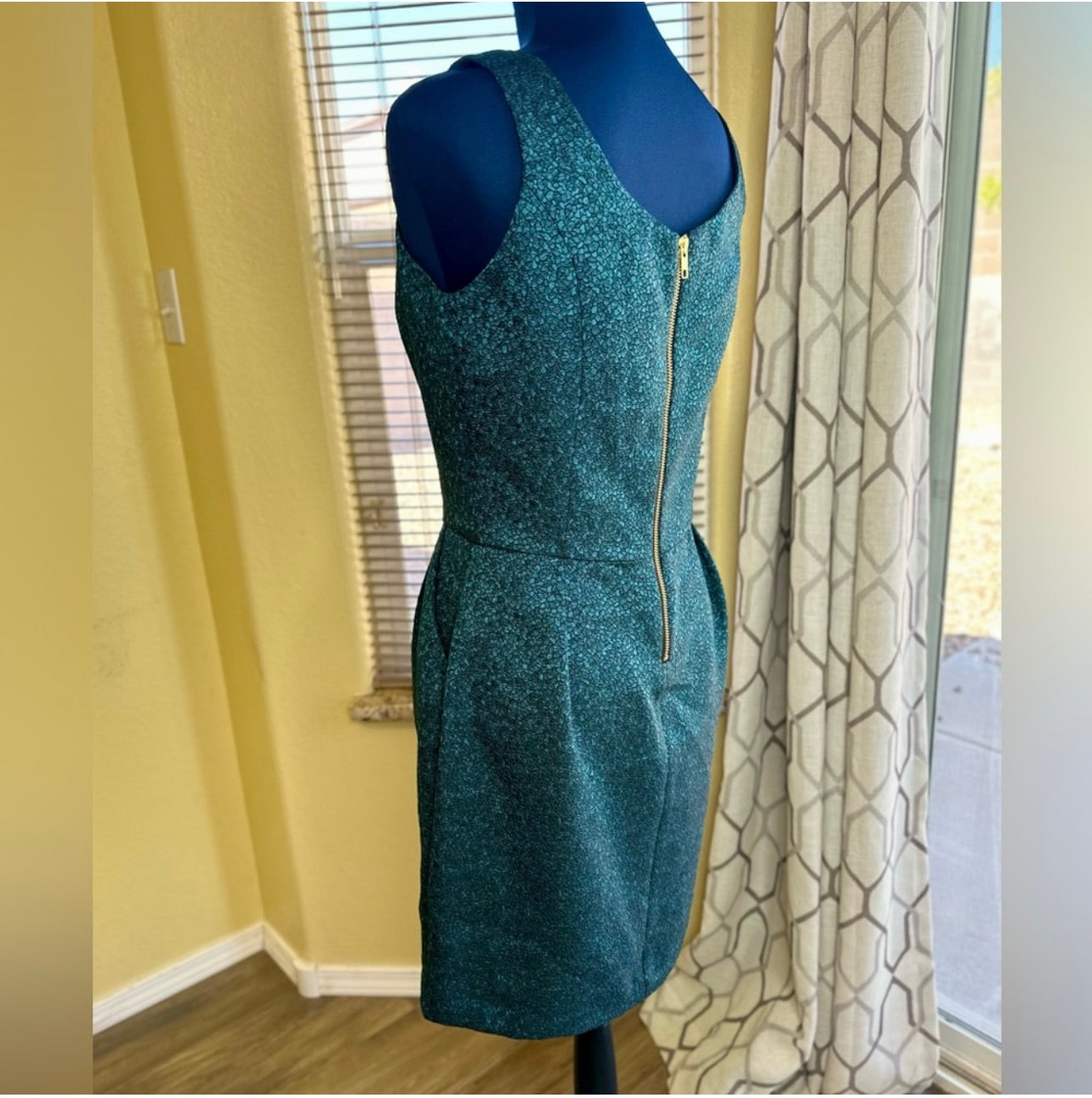New Amanda Uprichard Teal Blue Metallic Brocade Sleeveless Mini Dress