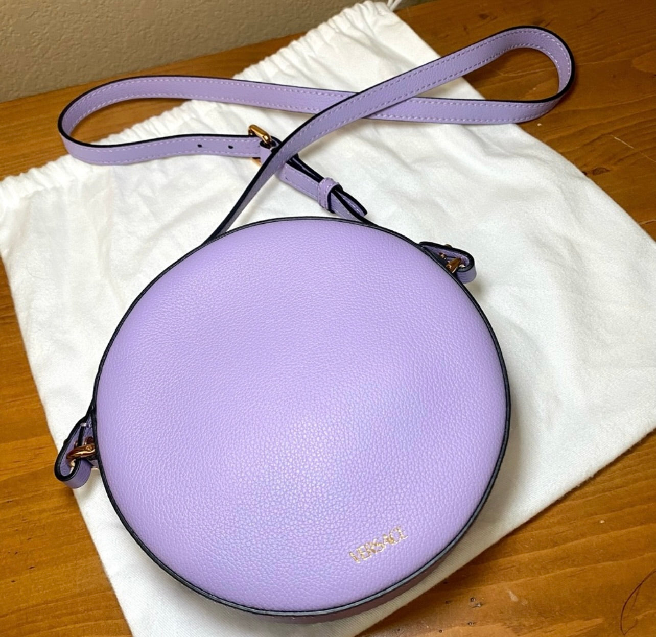 New Versace La Medusa Lilac/Purple Leather Disco Round Crossbody Bag