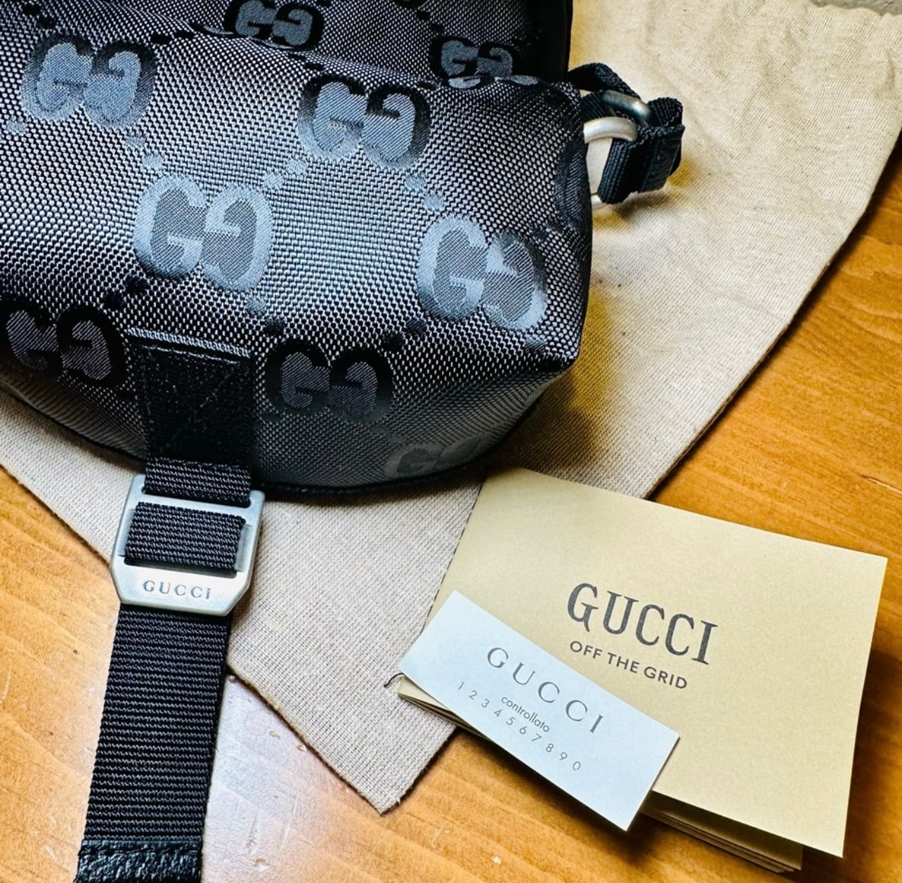 New Unisex Gucci Black Econyl Nylon Monogram Off The Grid Messenger Bag
