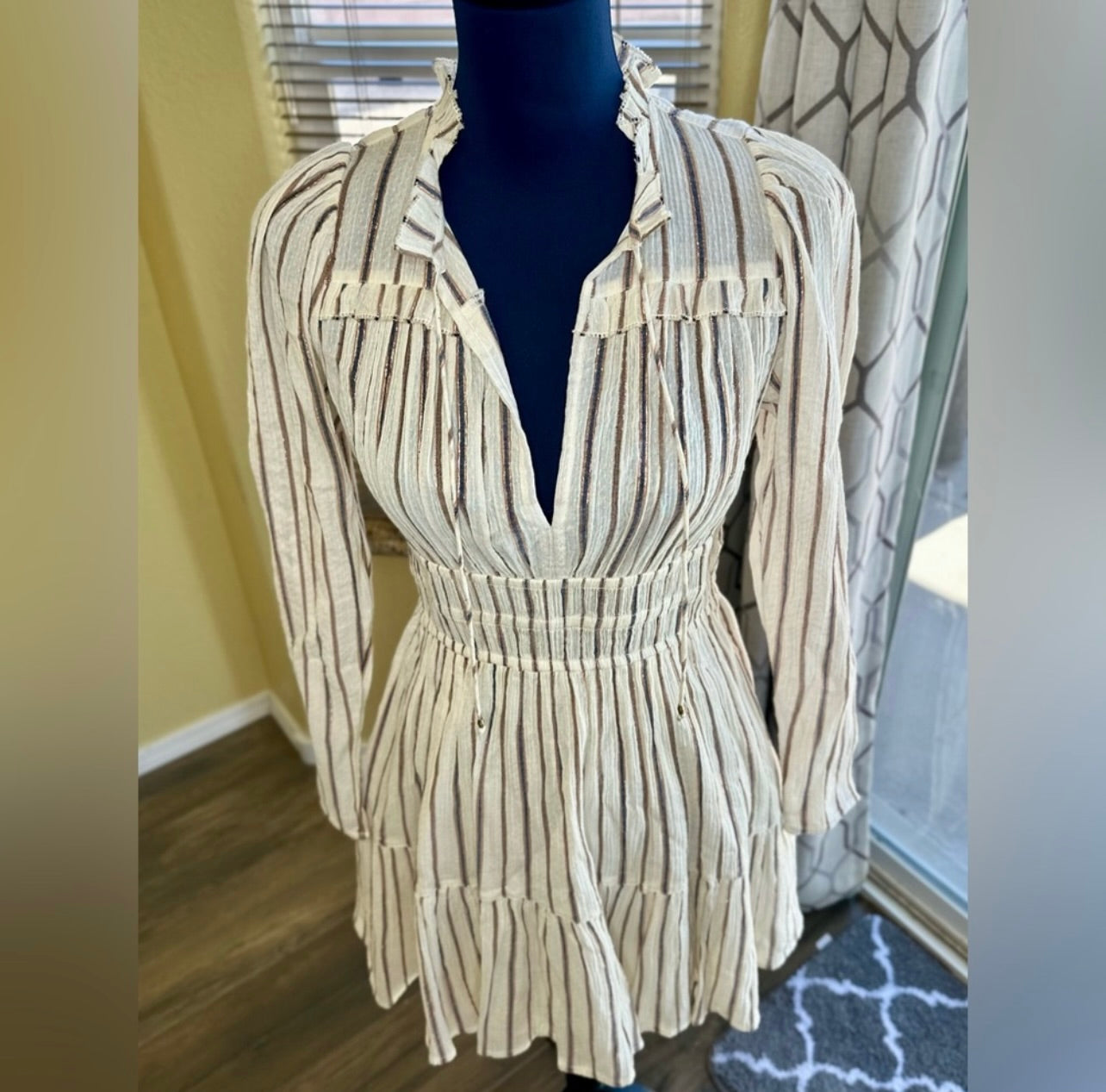 Ulla Johnson Cream Striped Rosalind Mini Dress