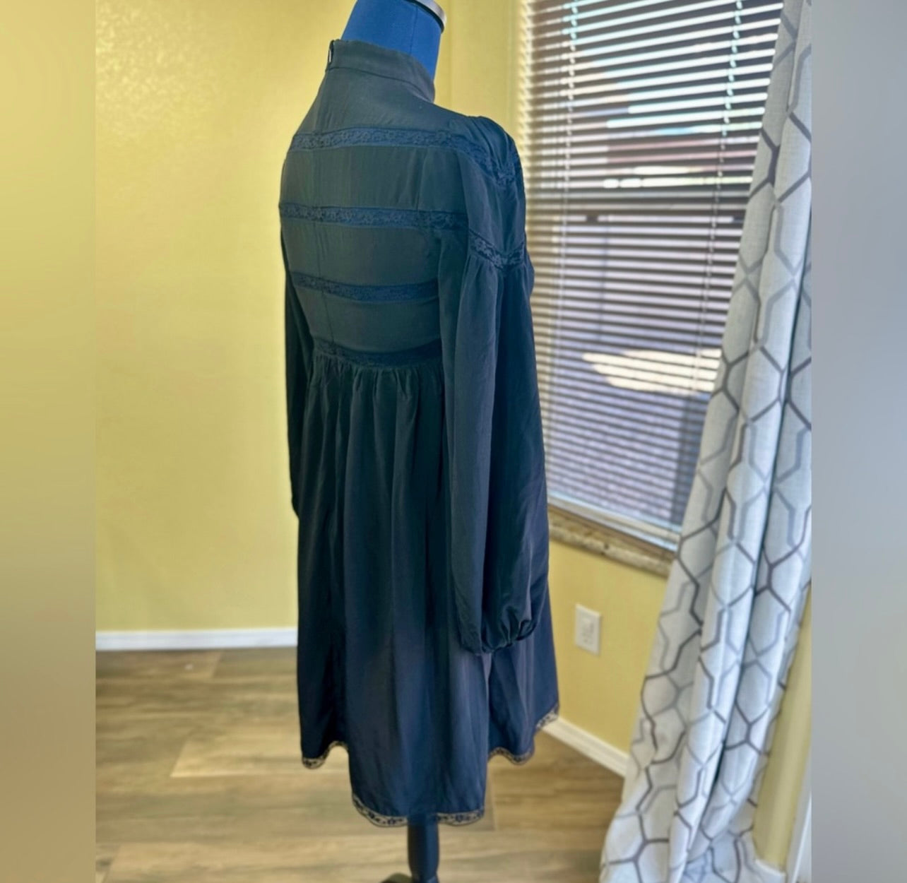 Zimmermann Black Silk Chevron Lace Mini Dress